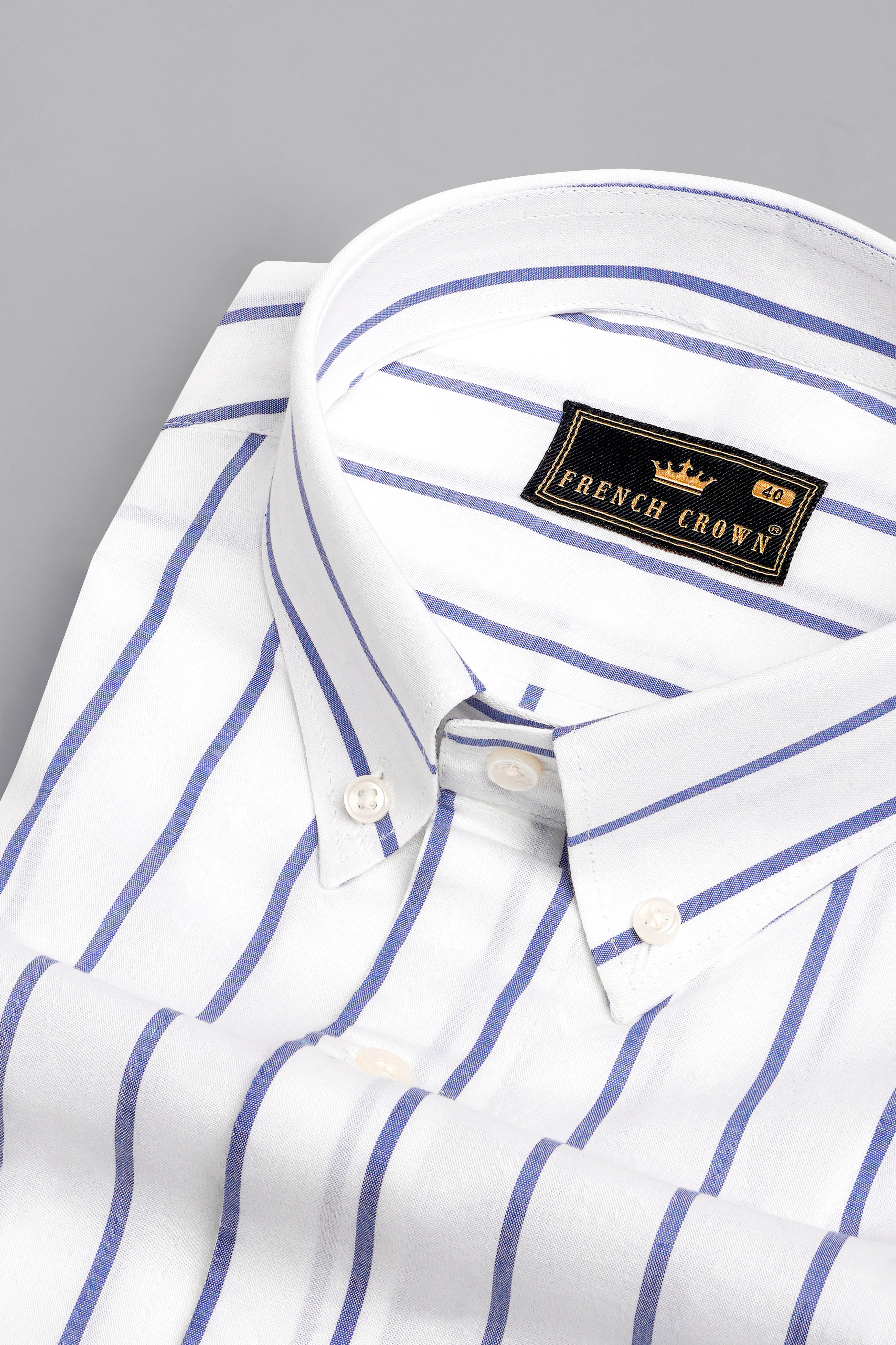 Bright White with Faded Blue Striped Premium Cotton Shirt