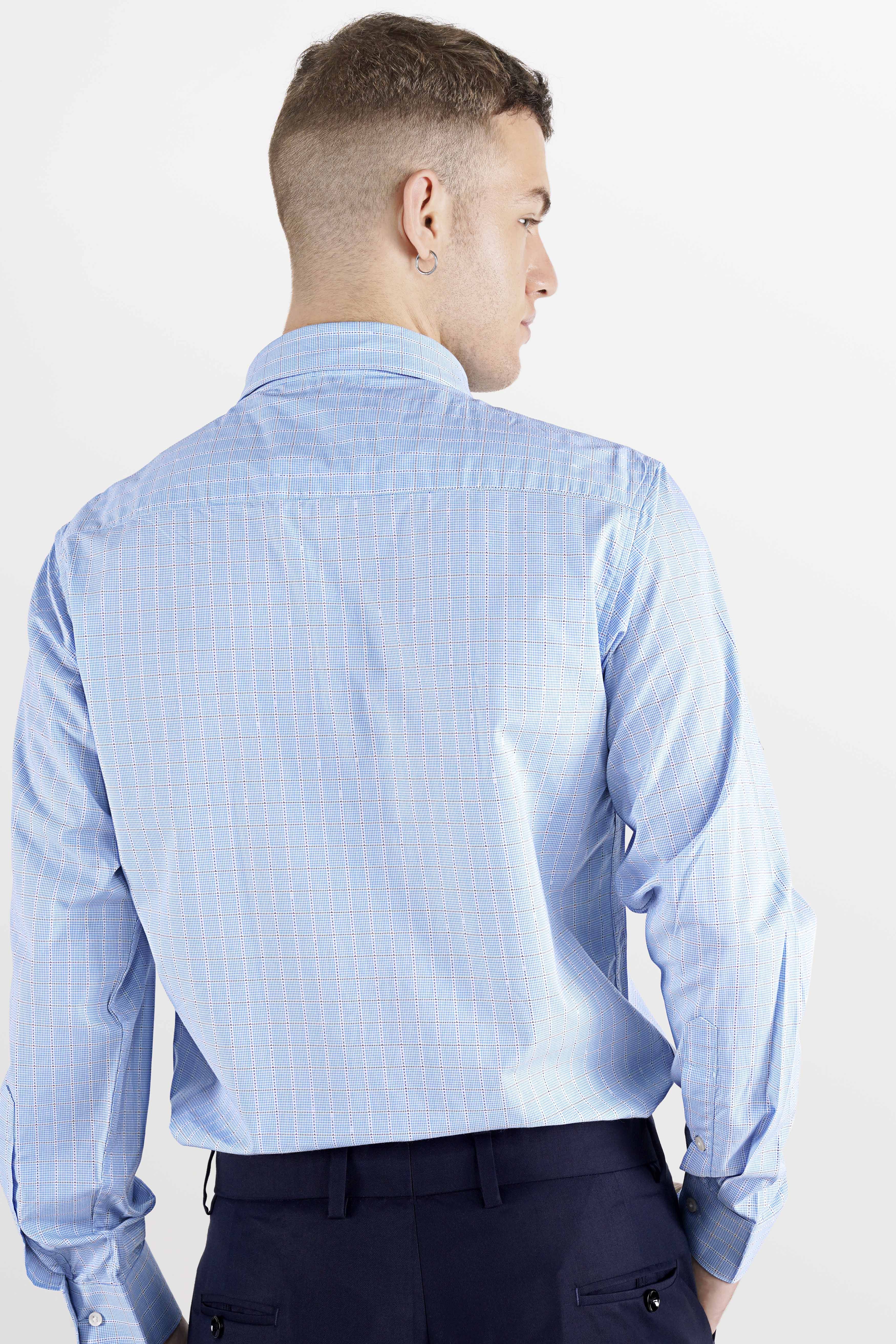 Carolina Blue with White Checkered Dobby Textured Premium Giza Cotton Shirt