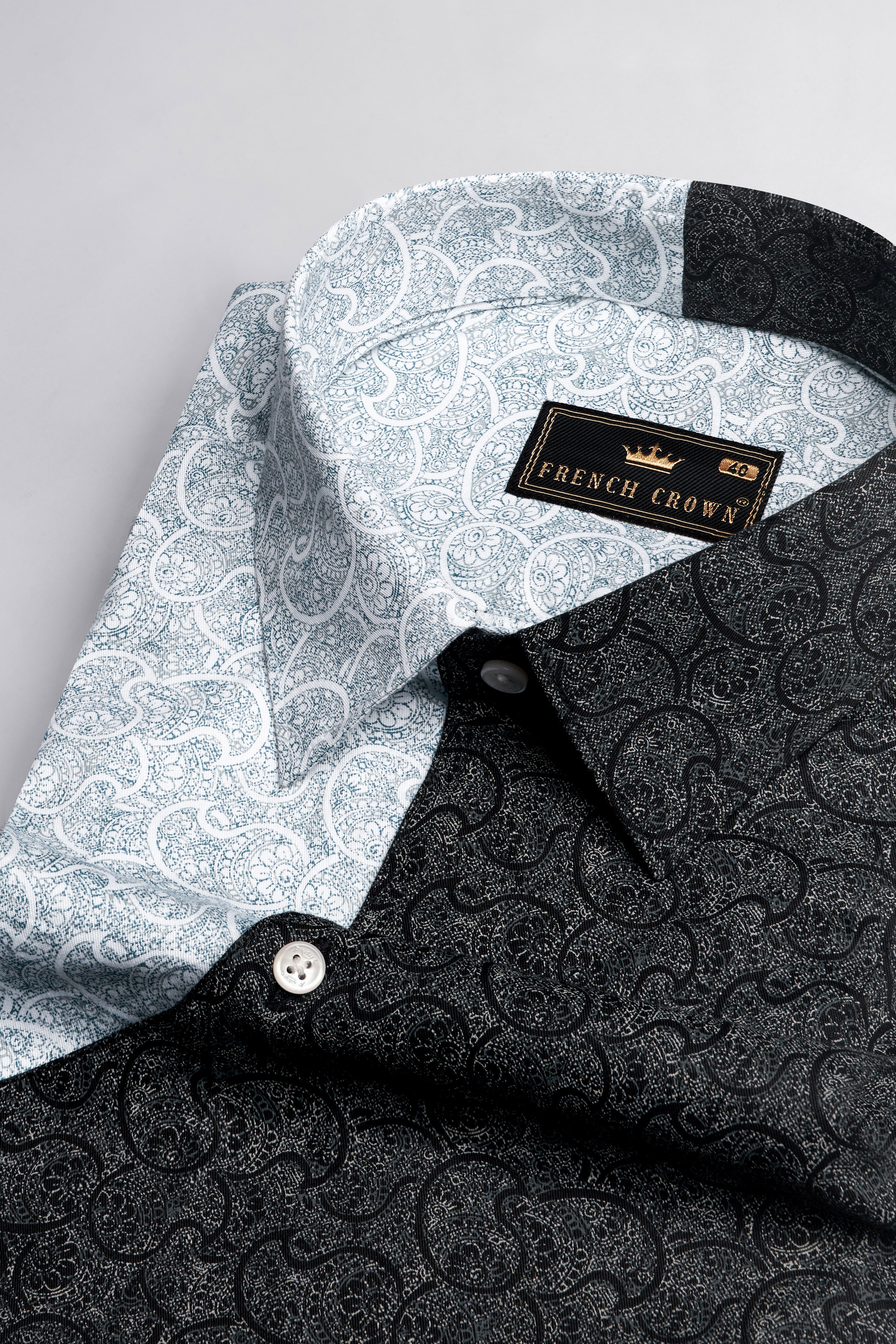 Half Lagoon Blue and Half Black Paisley Printed Super Soft Premium Cotton Designer Shirt