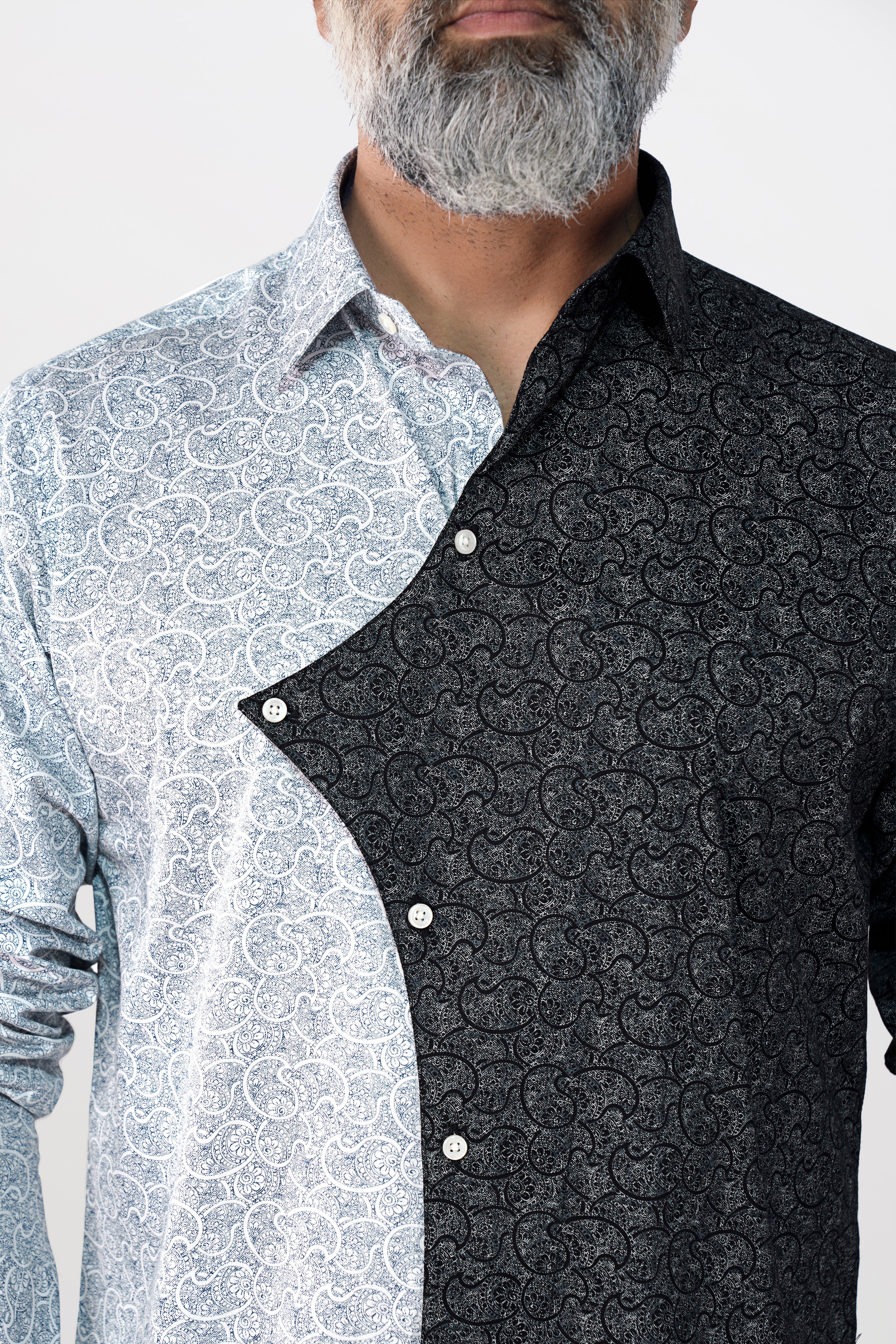 Half Lagoon Blue and Half Black Paisley Printed Super Soft Premium Cotton Designer Shirt
