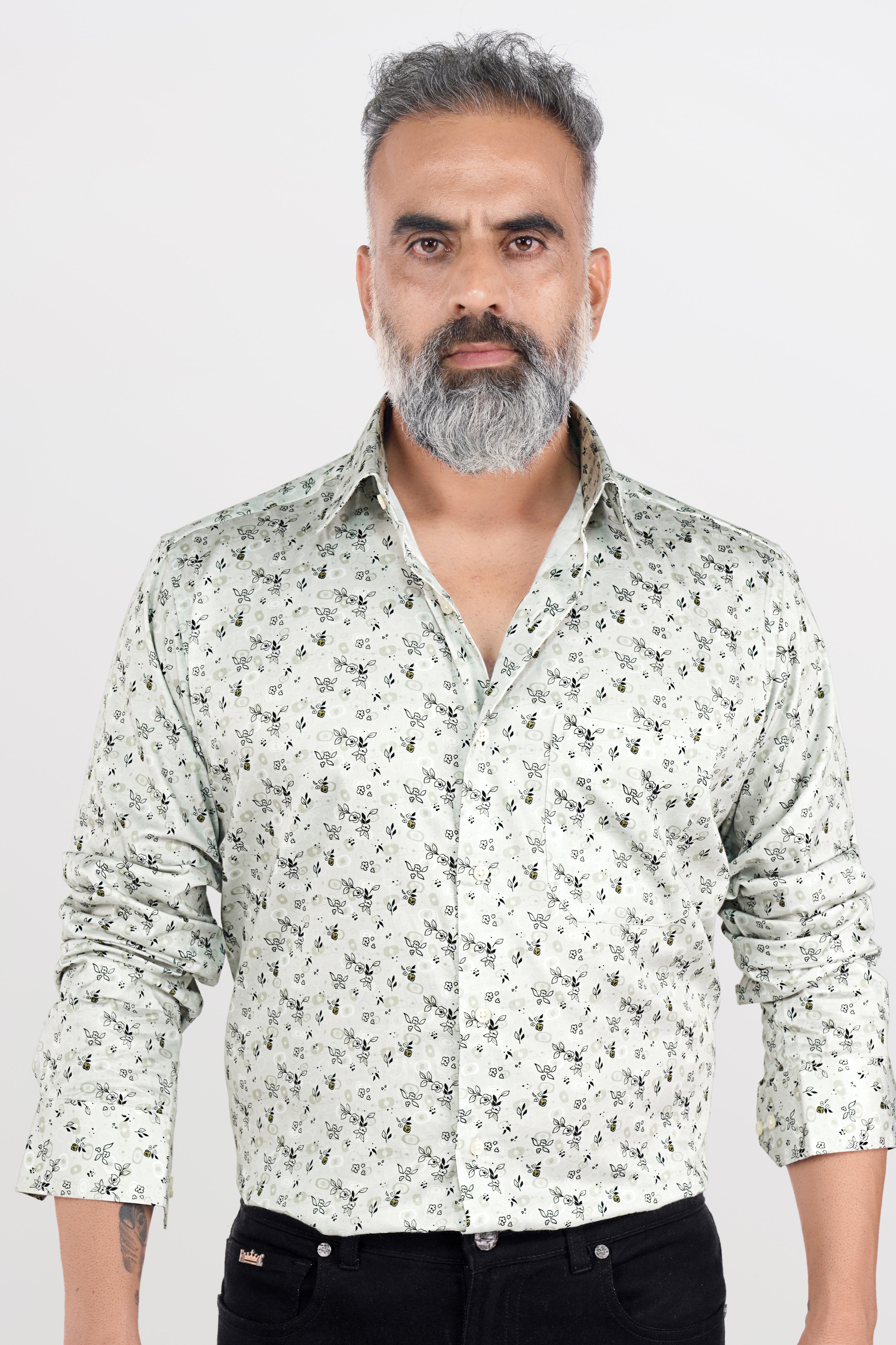 Tasman with Tealish Green Ditsy Printed Super Soft Premium Cotton Shirt