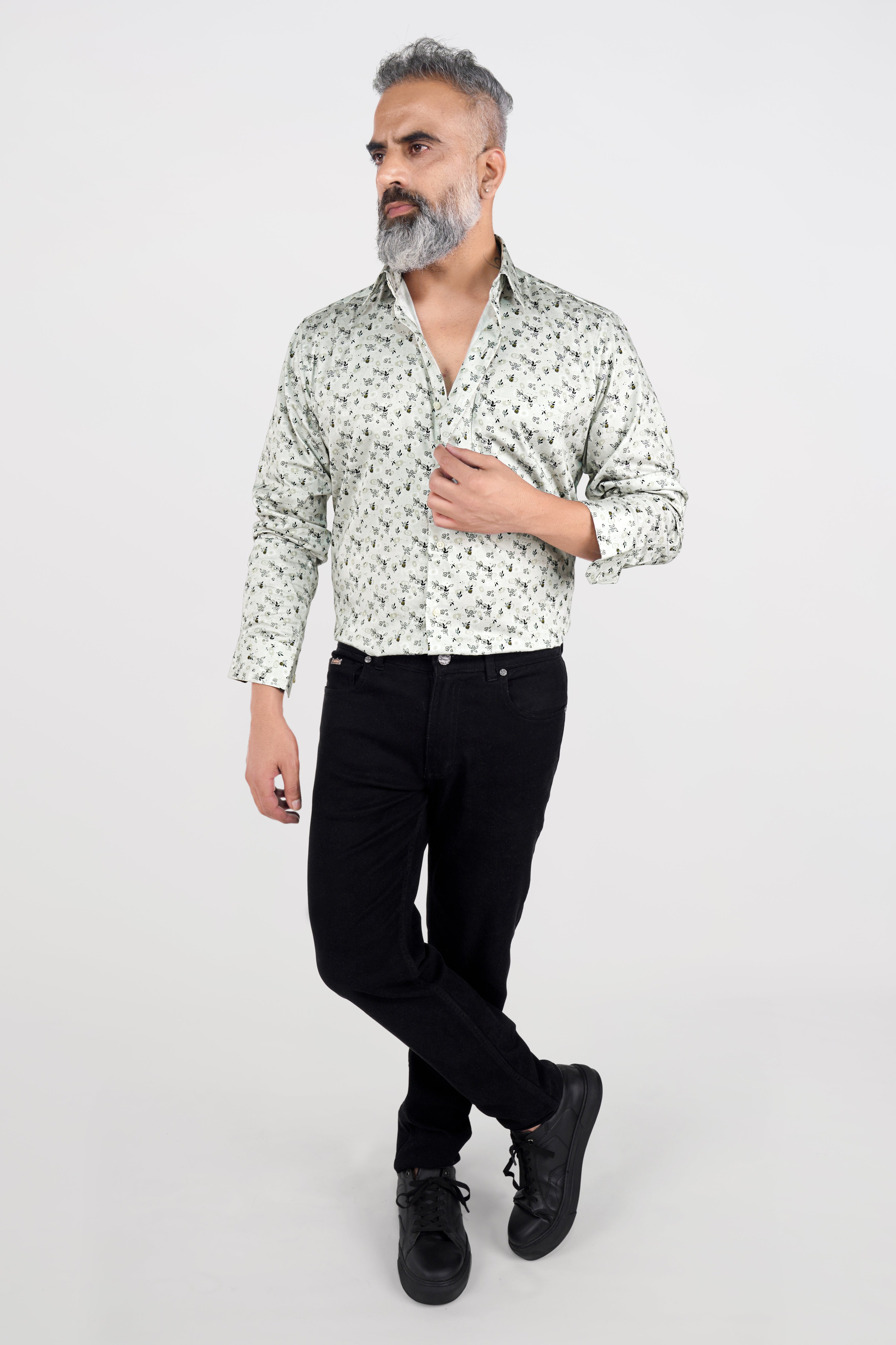Tasman with Tealish Green Ditsy Printed Super Soft Premium Cotton Shirt