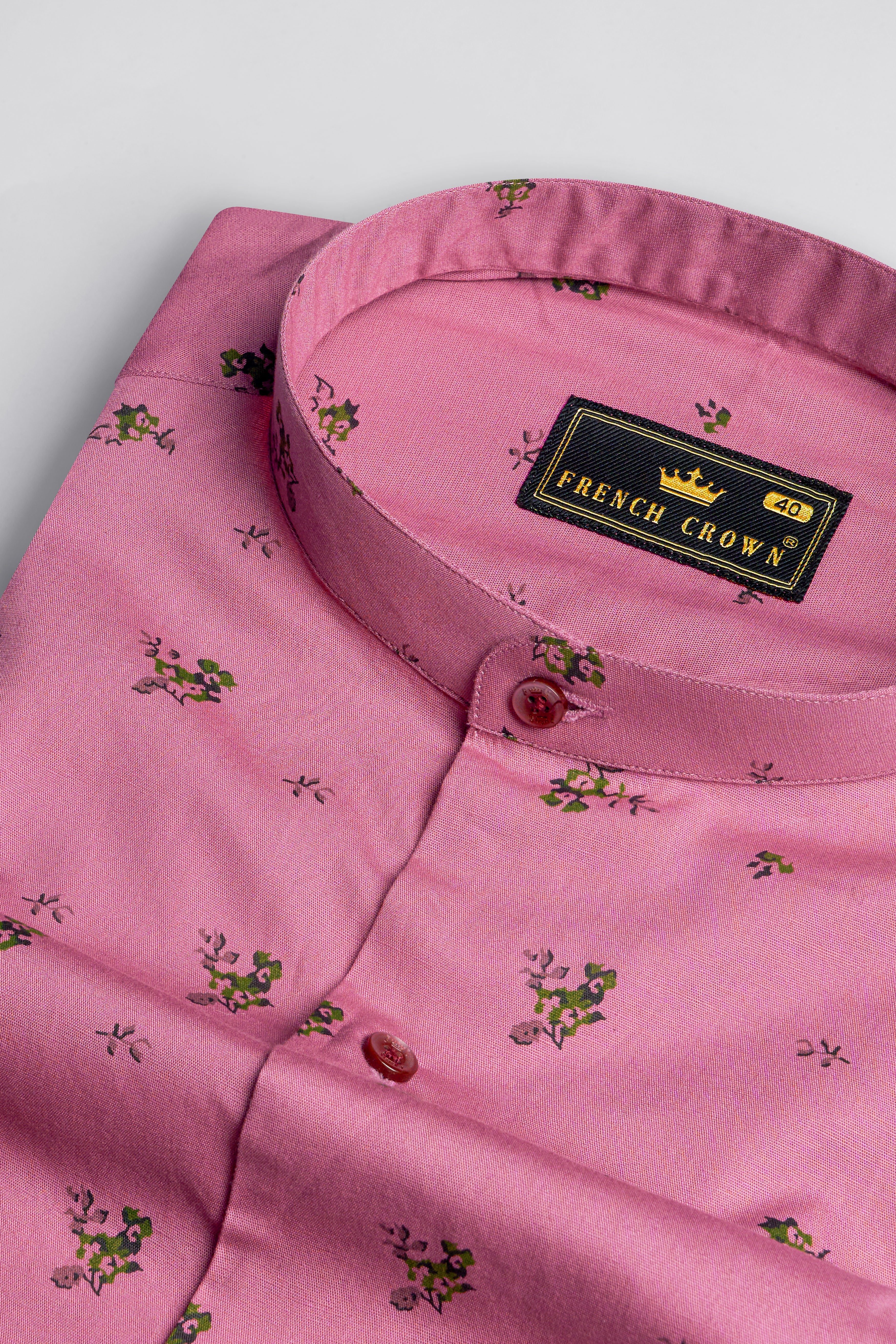 Thulian Pink Floral Printed Royal Oxford Shirt
