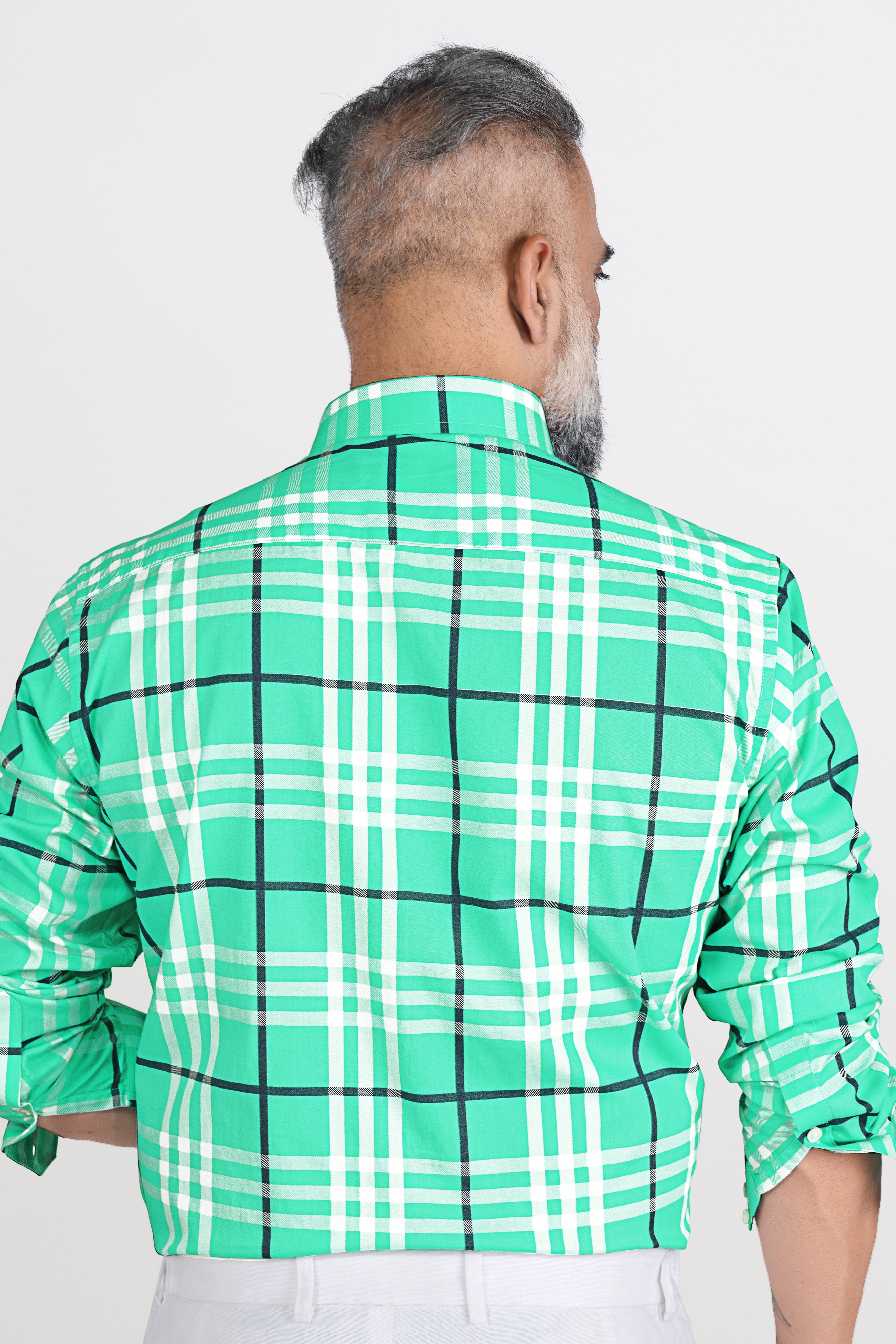Turquoise Green with White Twill Plaid Premium Cotton Shirt