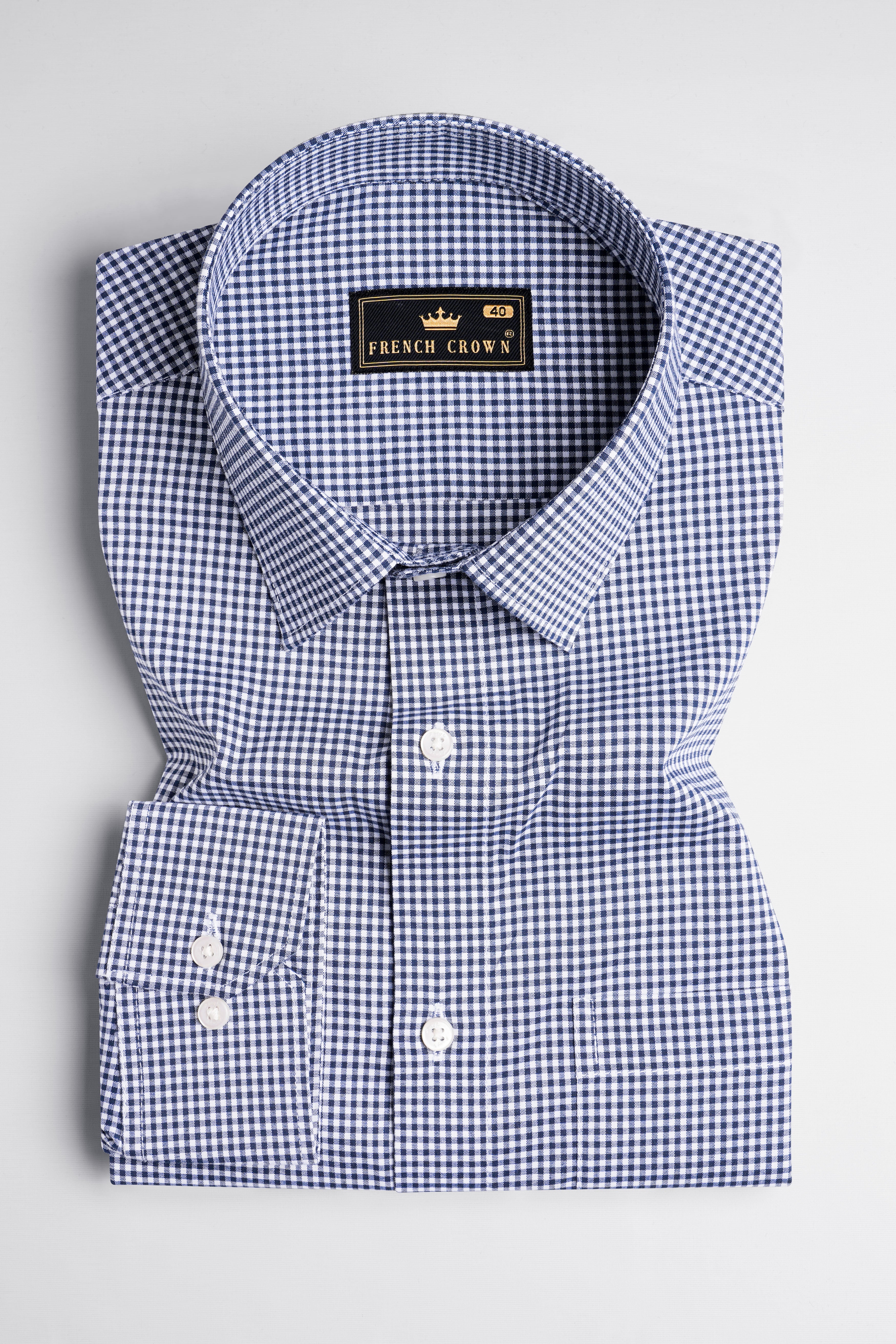 Cloud Burst Blue and White Gingham Checkered Royal Oxford Shirt