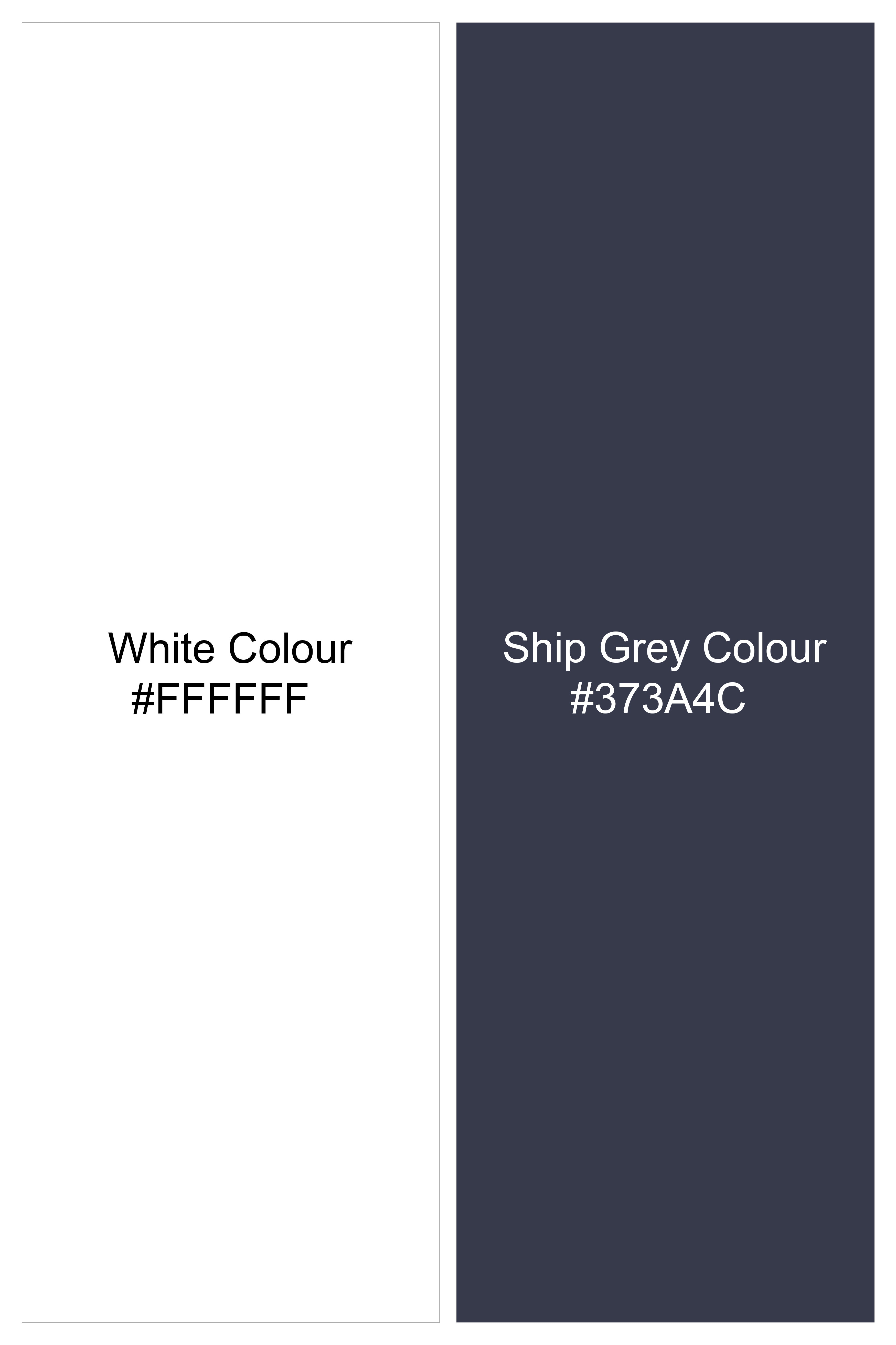 Bright White with Ship Blue Dobby Textured Premium Giza Cotton Shirt