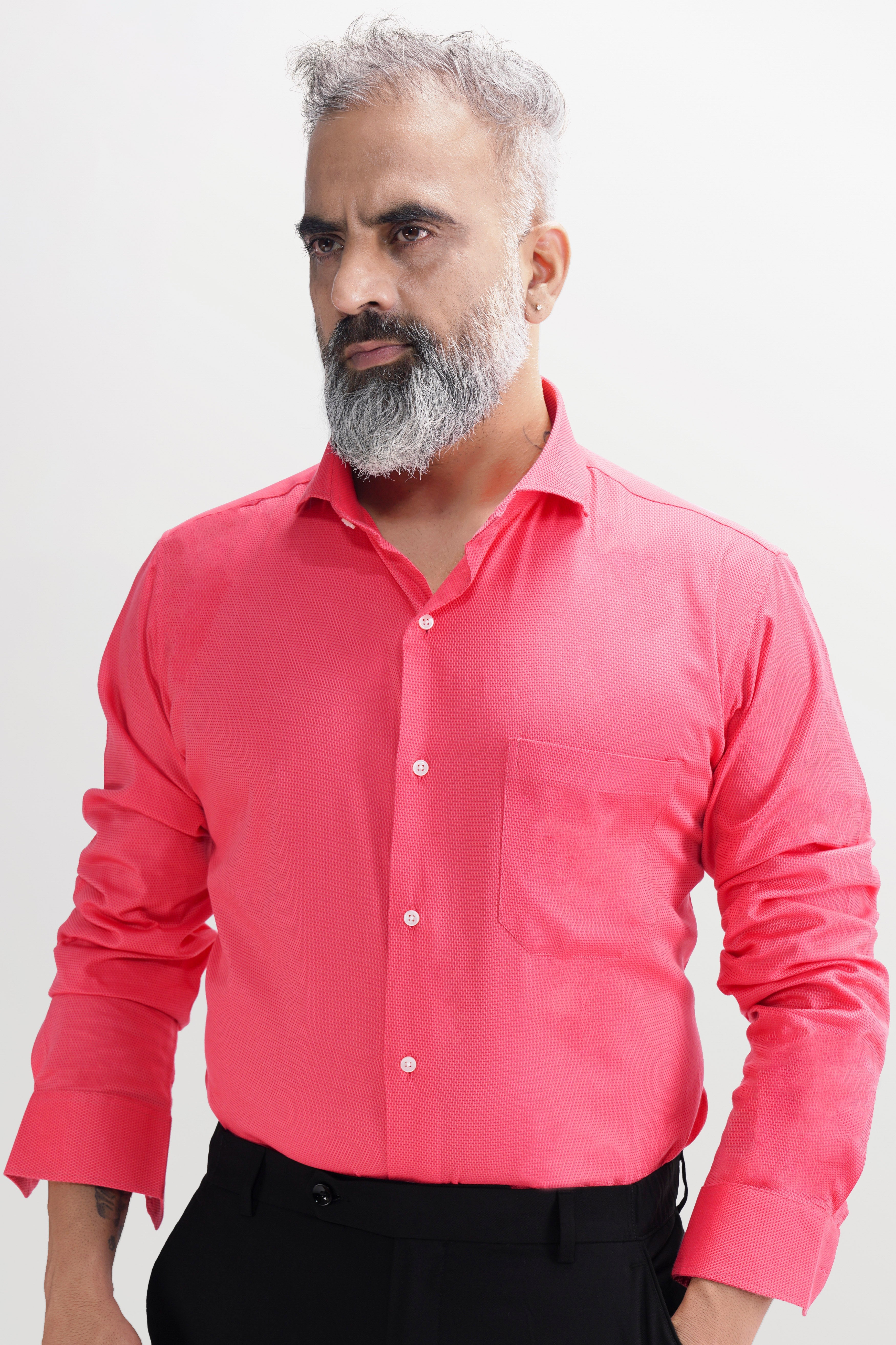 Rosy Pink Dobby Textured Premium Giza Cotton Shirt