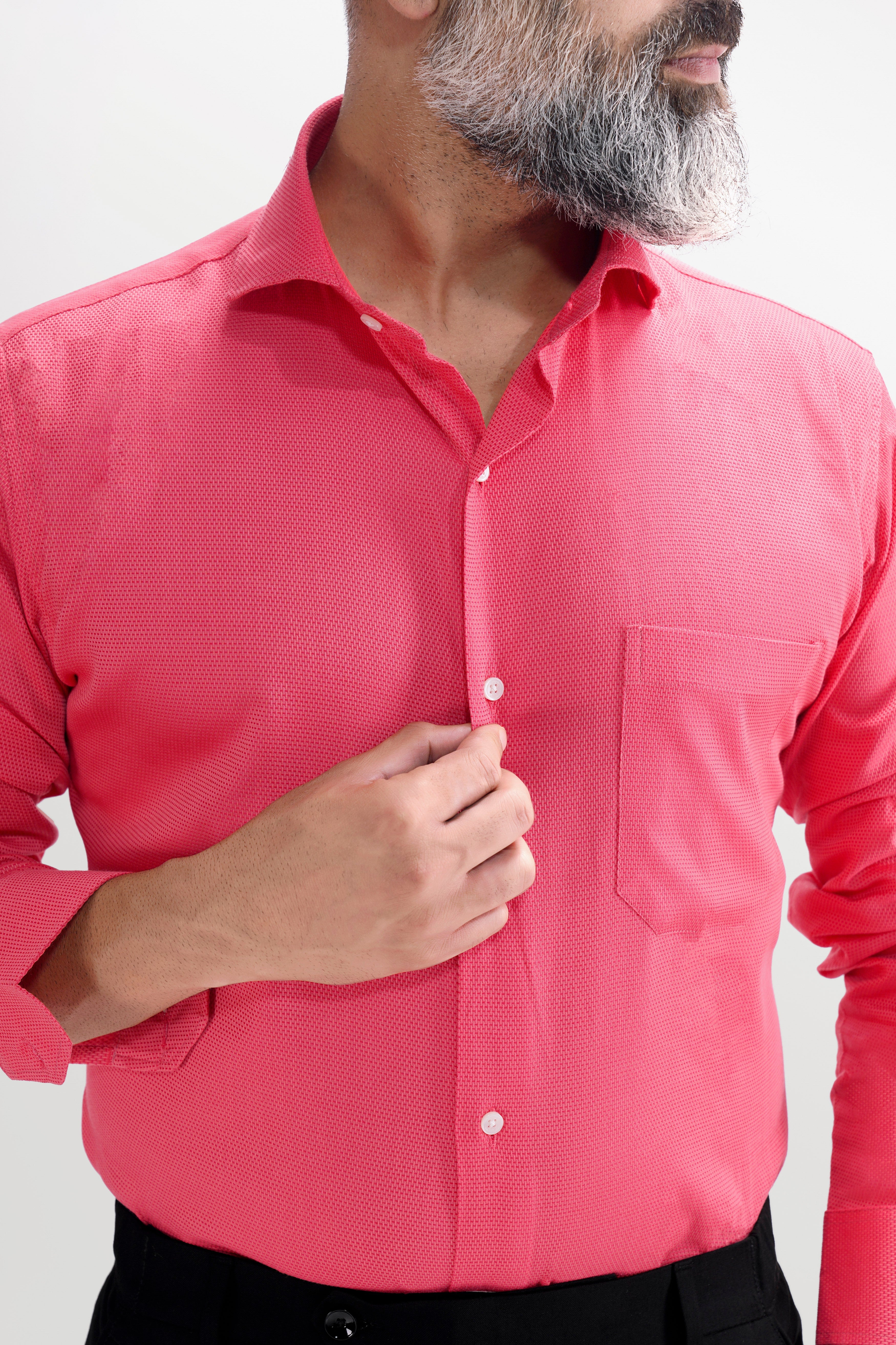 Rosy Pink Dobby Textured Premium Giza Cotton Shirt