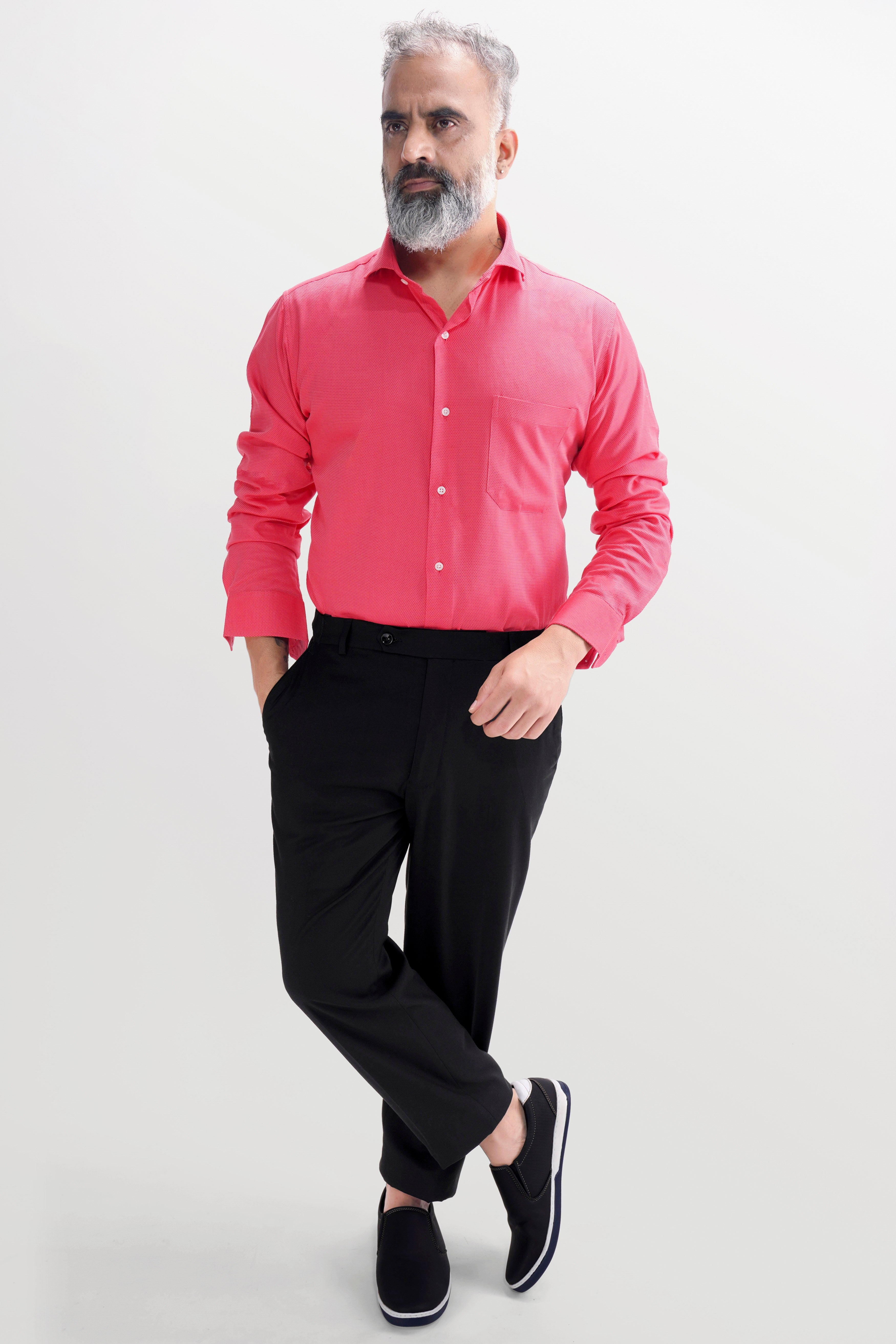 Rosy Pink Dobby Textured Premium Giza Cotton Shirt