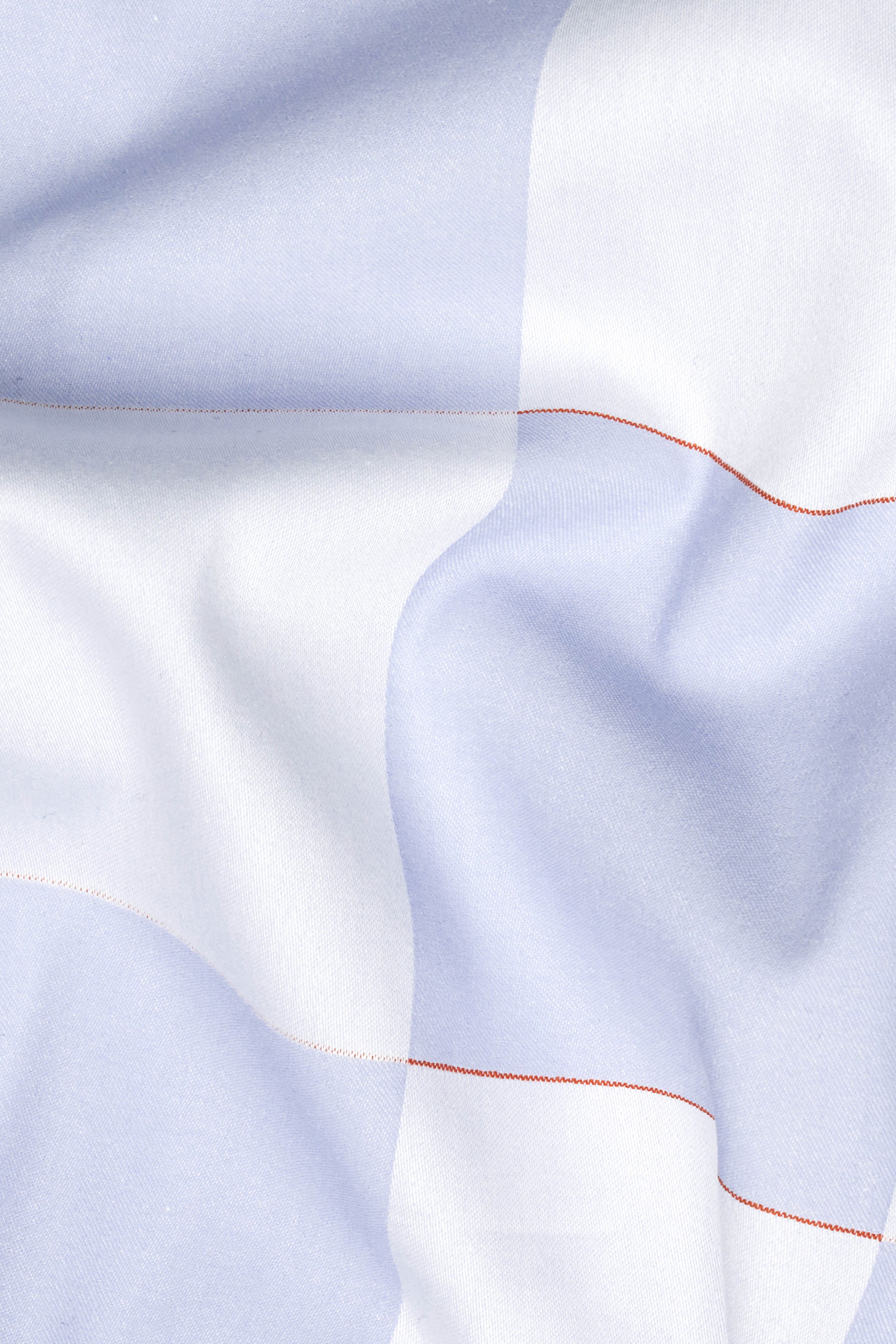 Bright White and Tealish Lavender Checked Jacquard Textured Premium Giza Cotton Shirt