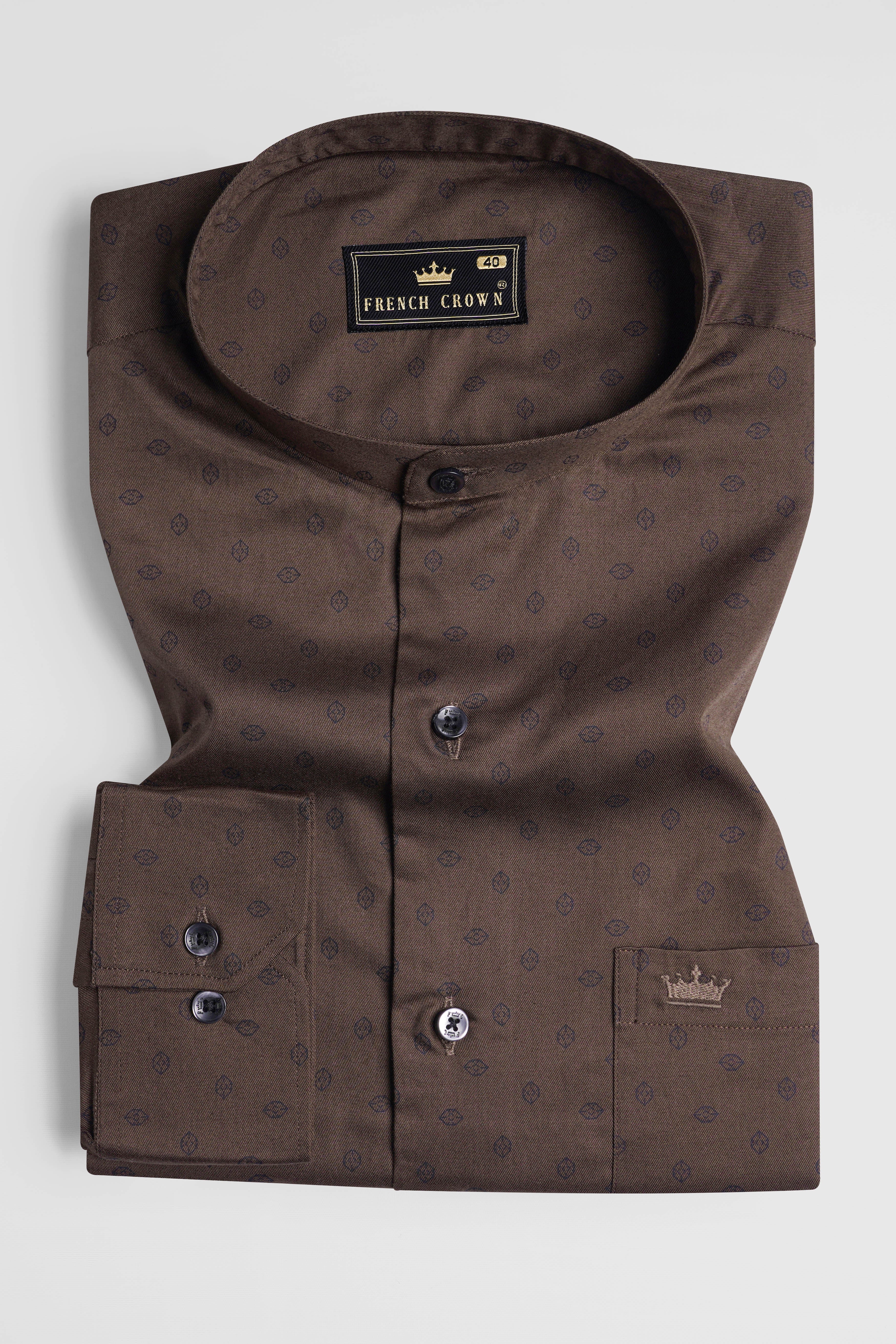 Lisbon Brown Twill Printed Premium Cotton Shirt