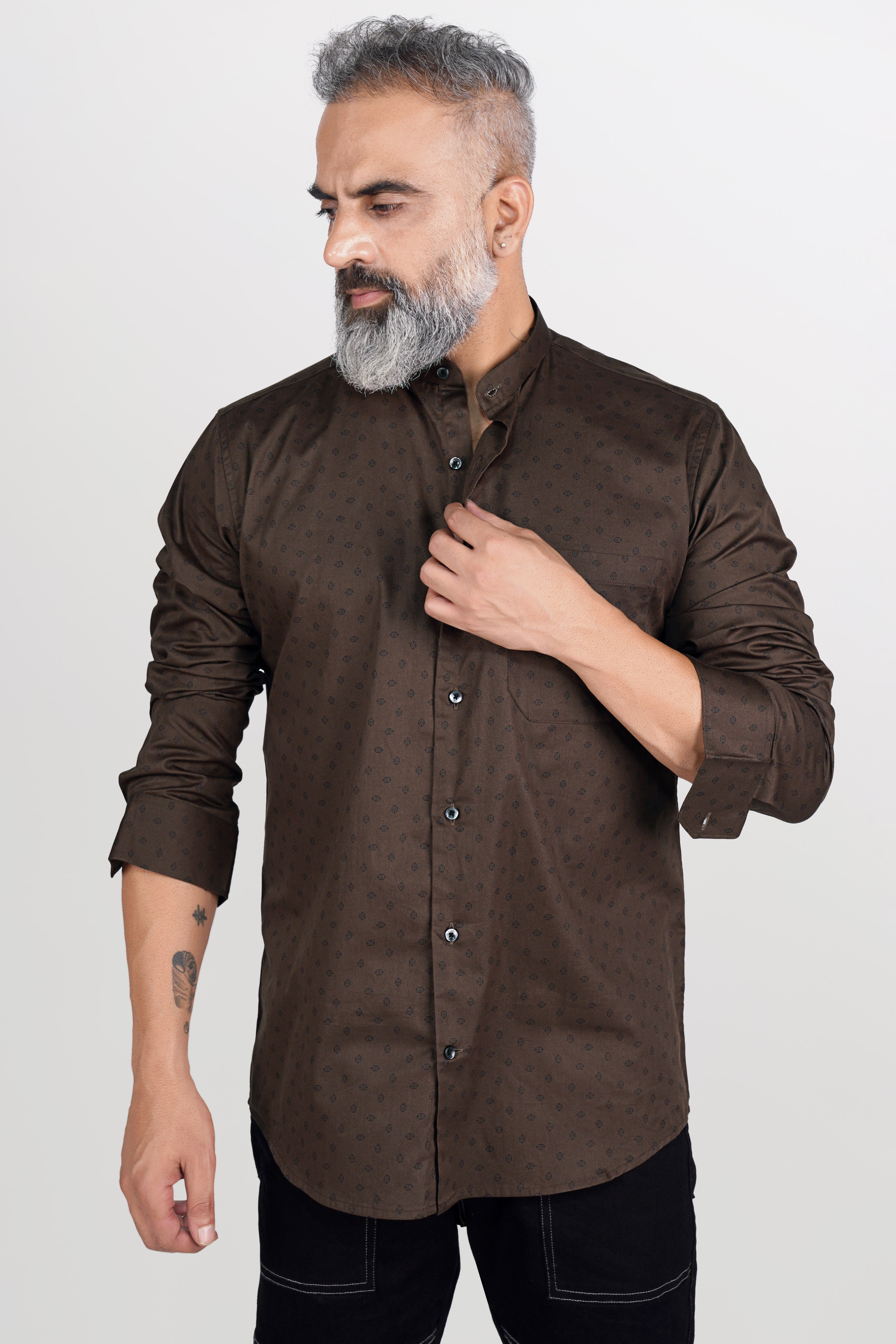 Lisbon Brown Twill Printed Premium Cotton Shirt