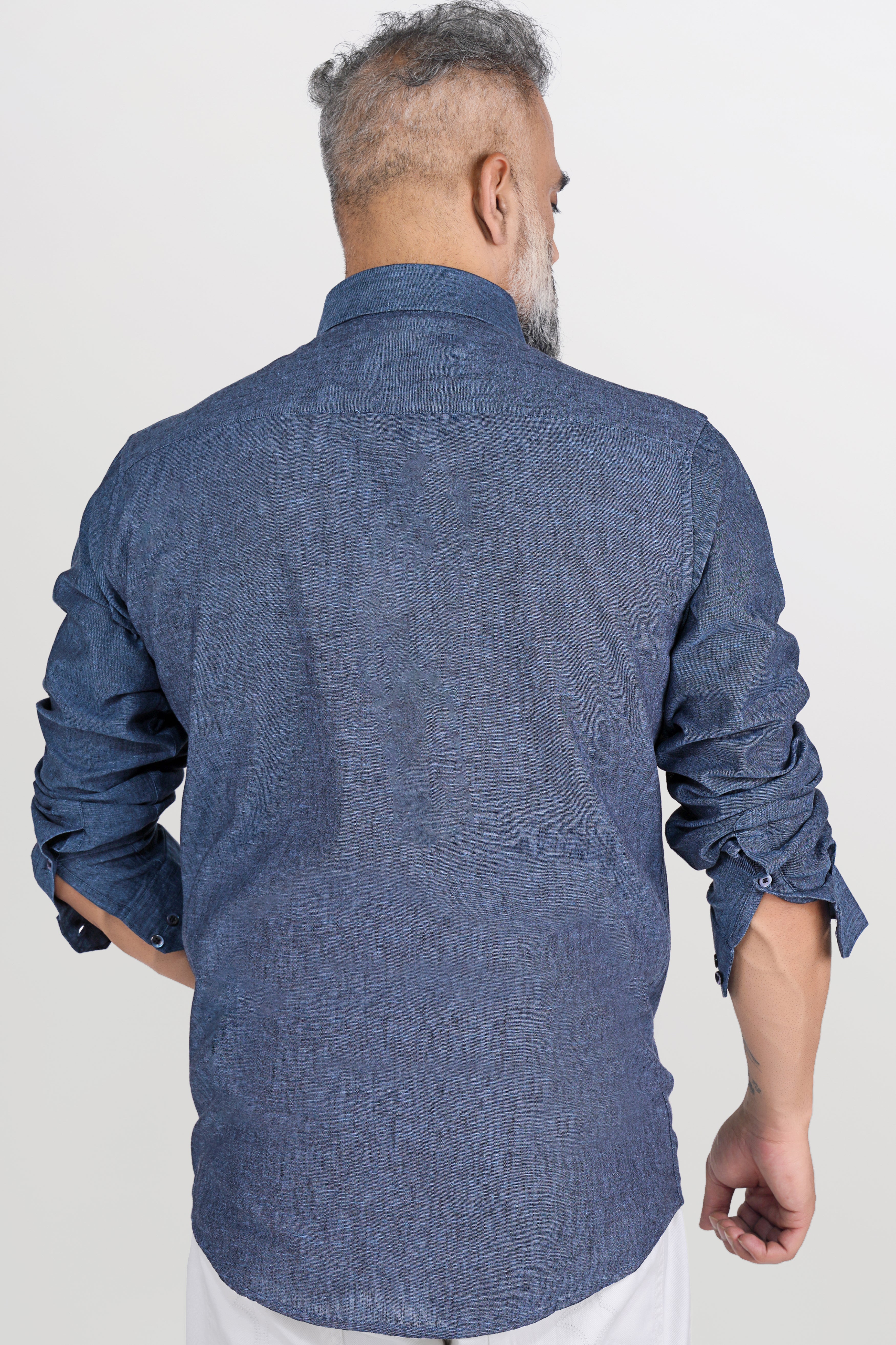 Comet Gray and Metallic Blue Luxurious Linen Shirt