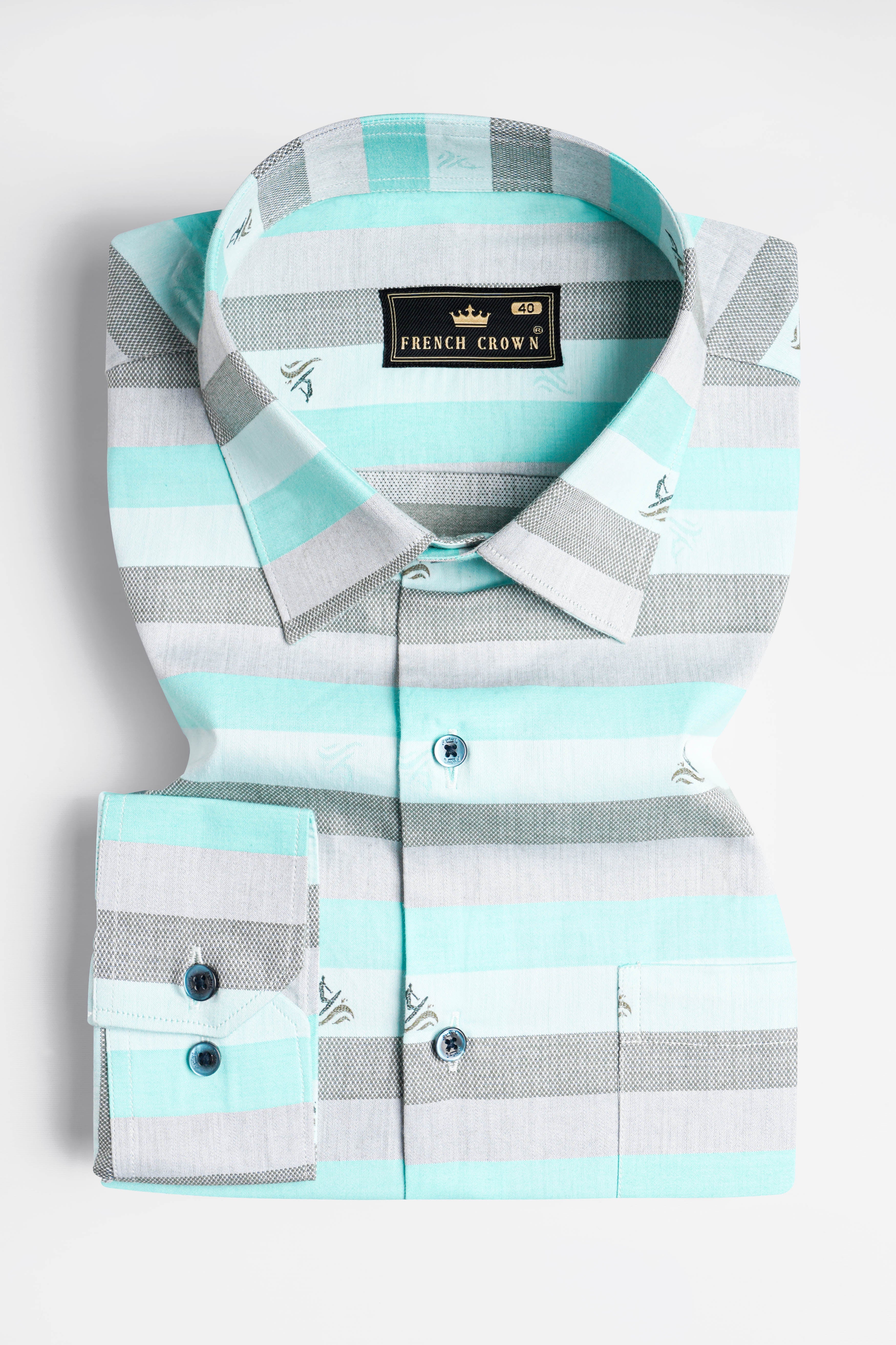 Gainsboro Gray and Blizzard Blue Multicolour Jacquard Textured Premium Giza Cotton Shirt