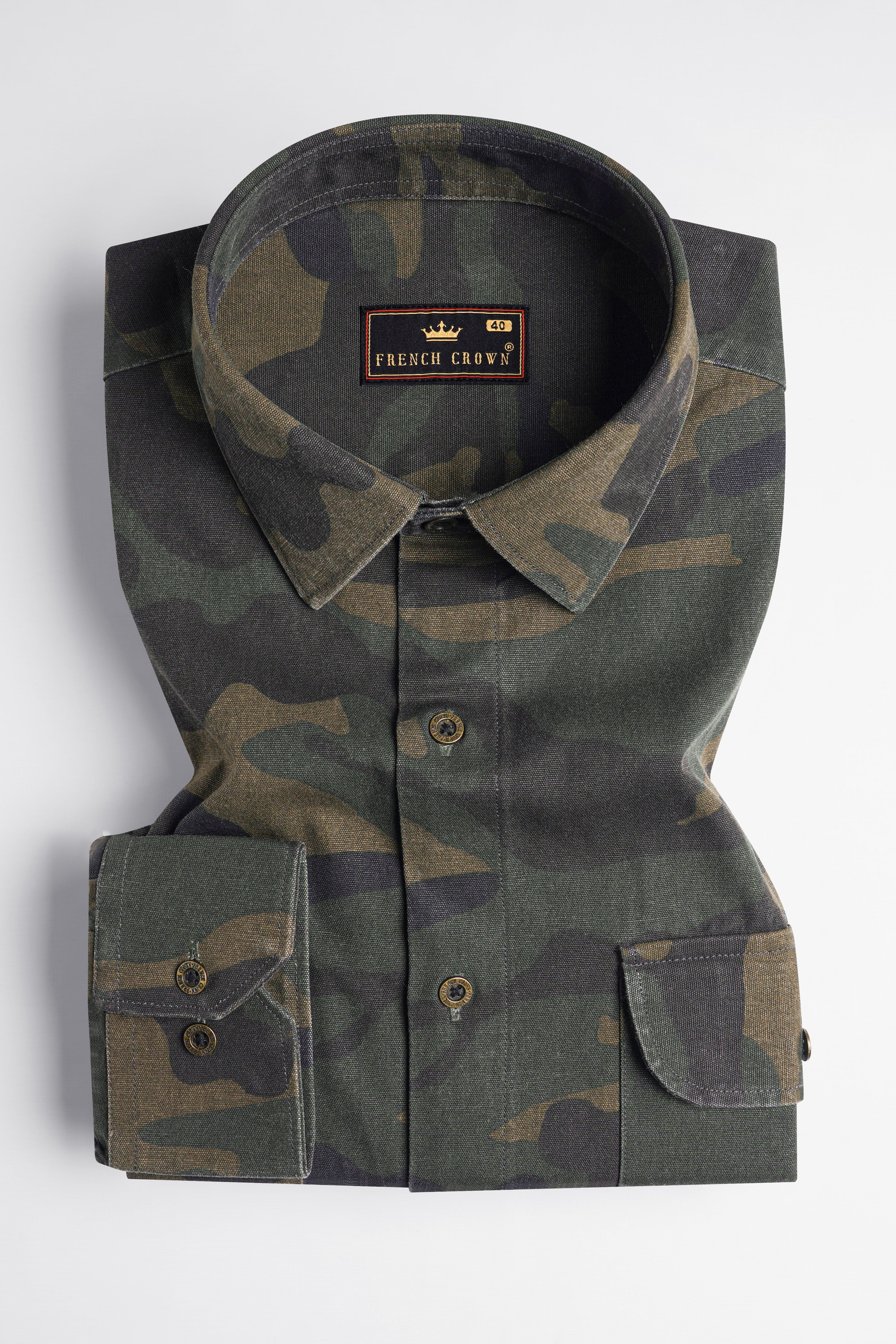 Hemlock Brown with Charcoal Green Camouflage Royal Oxford Shirt
