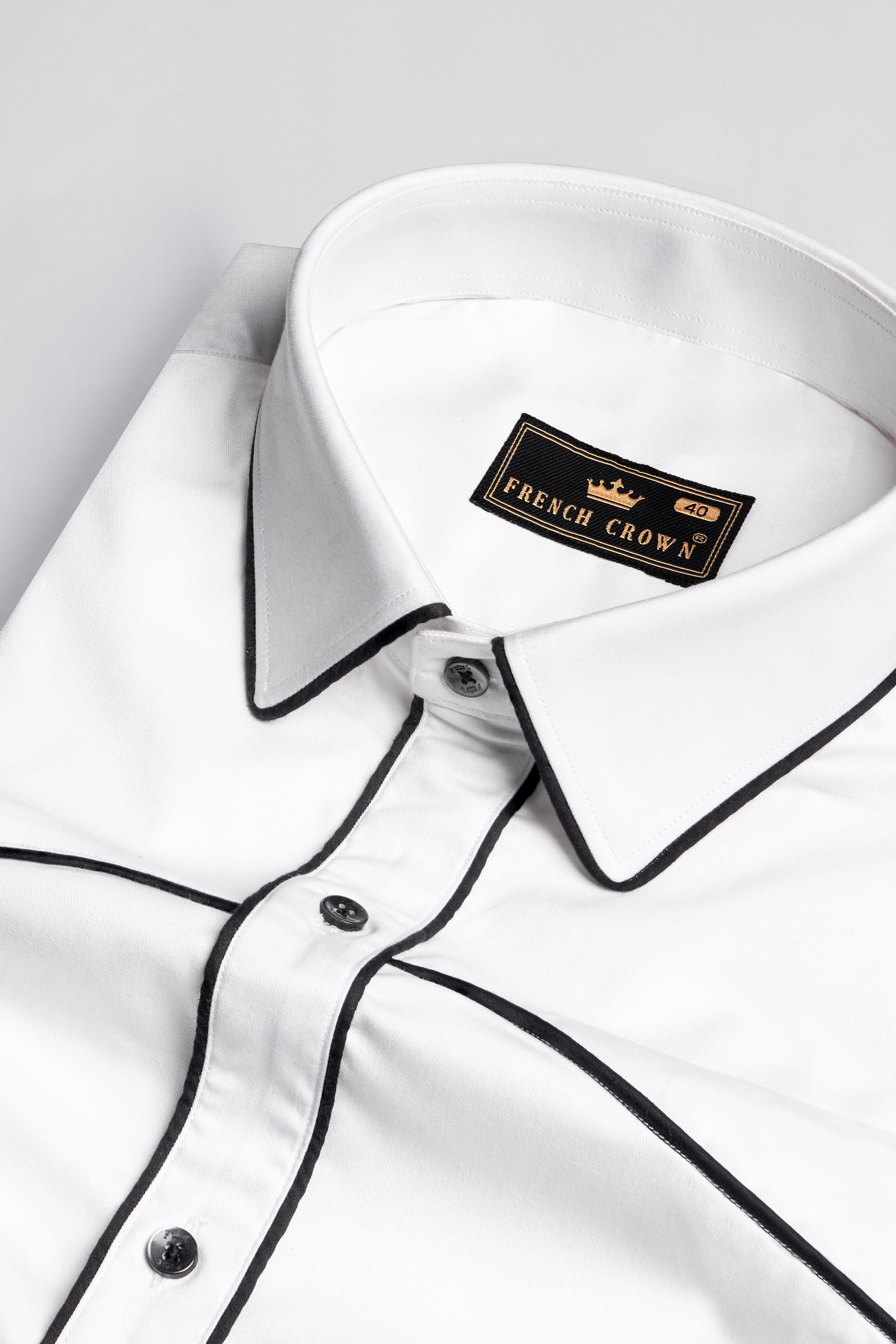 Bright White with Black Piping work Super Soft Premium Cotton Designer Shirt