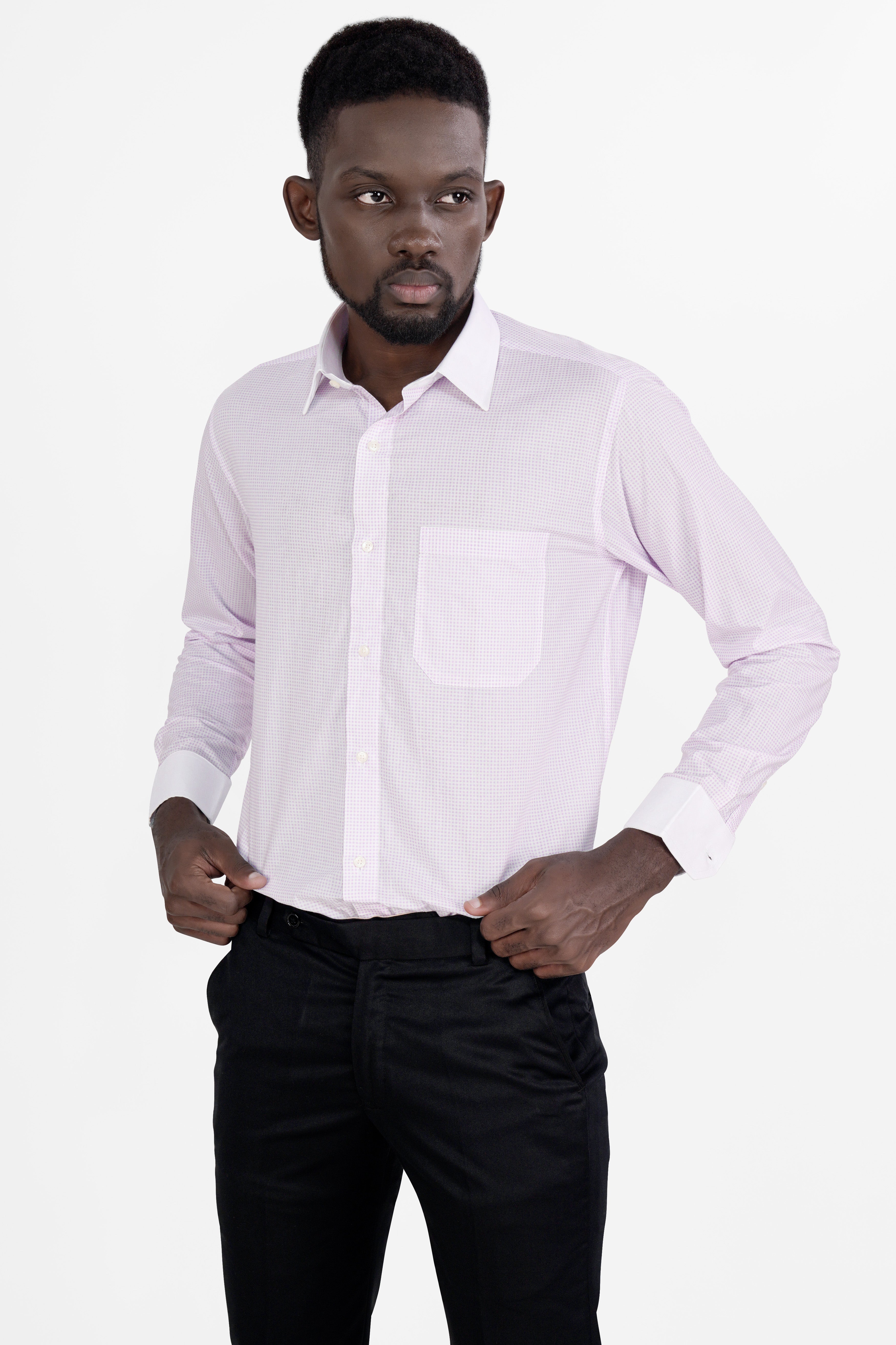 Mercury Pink with White Cuff Collar Dobby Textured Premium Giza Cotton Shirt