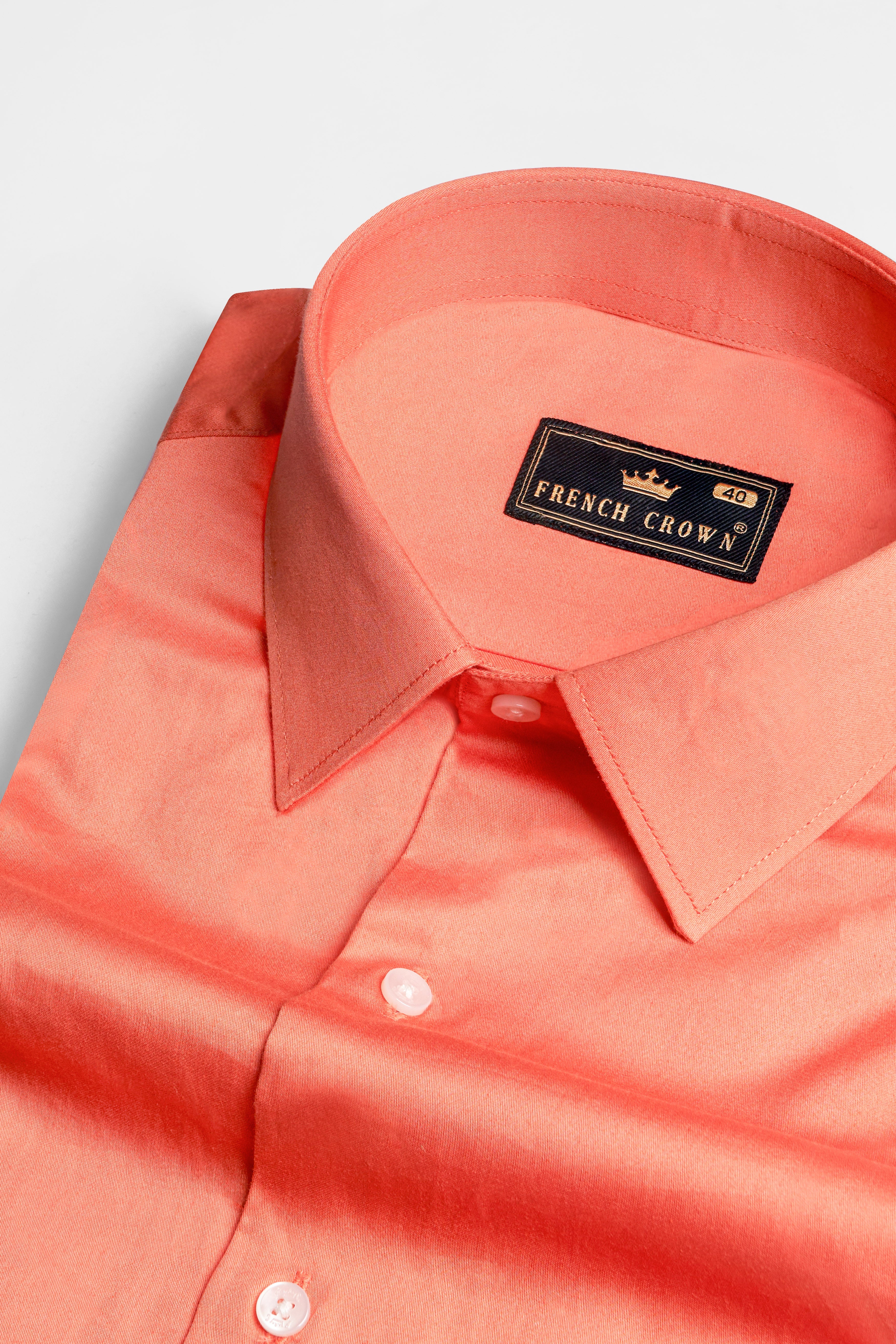 Vivid Tangerine Orange Twill Premium Cotton Shirt
