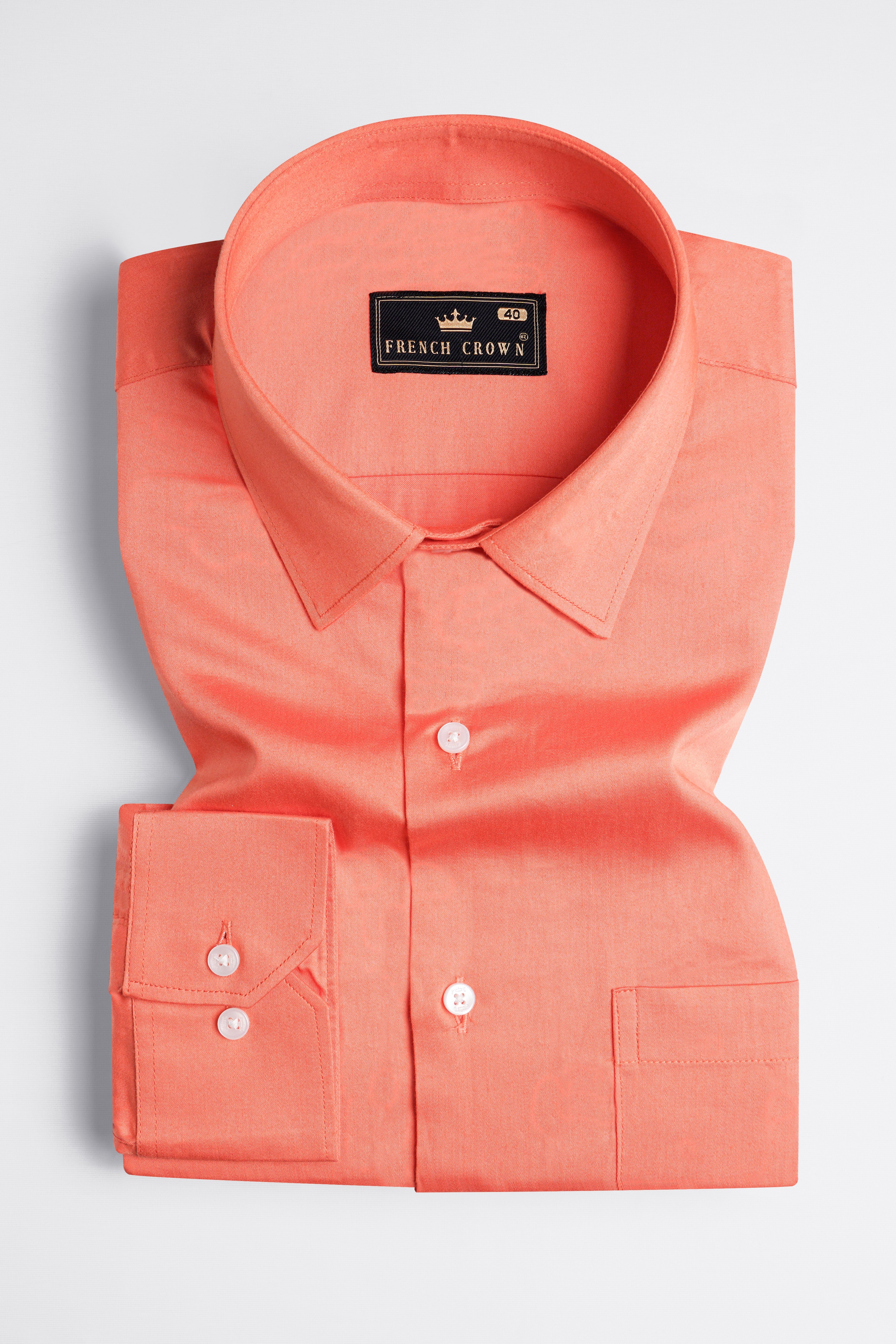 Vivid Tangerine Orange Twill Premium Cotton Shirt