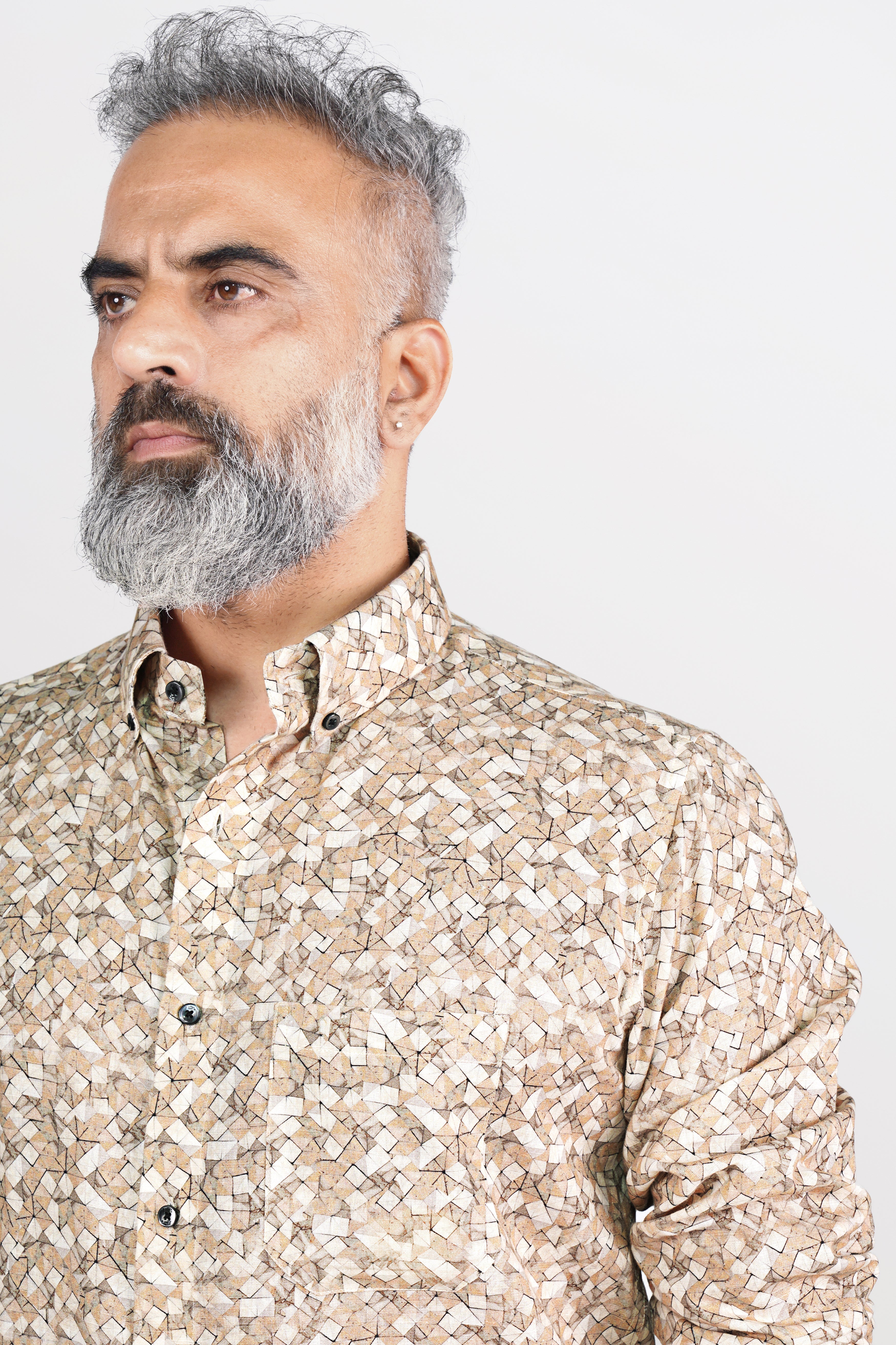 Almond and Sand Dune Brown Printed Luxurious Linen Shirt