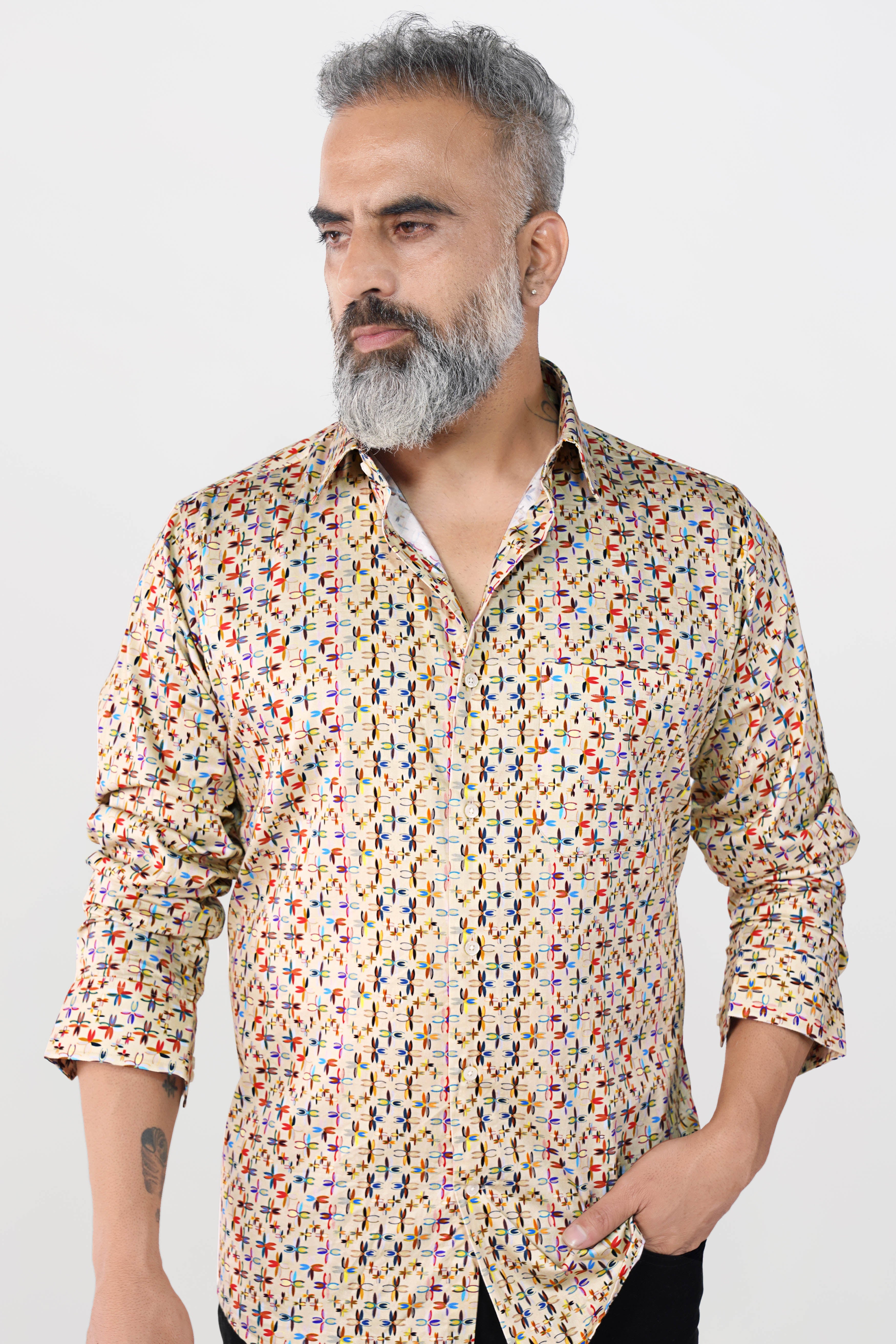 Almond Brown Multicolour Printed Super Soft Premium Cotton Shirt
