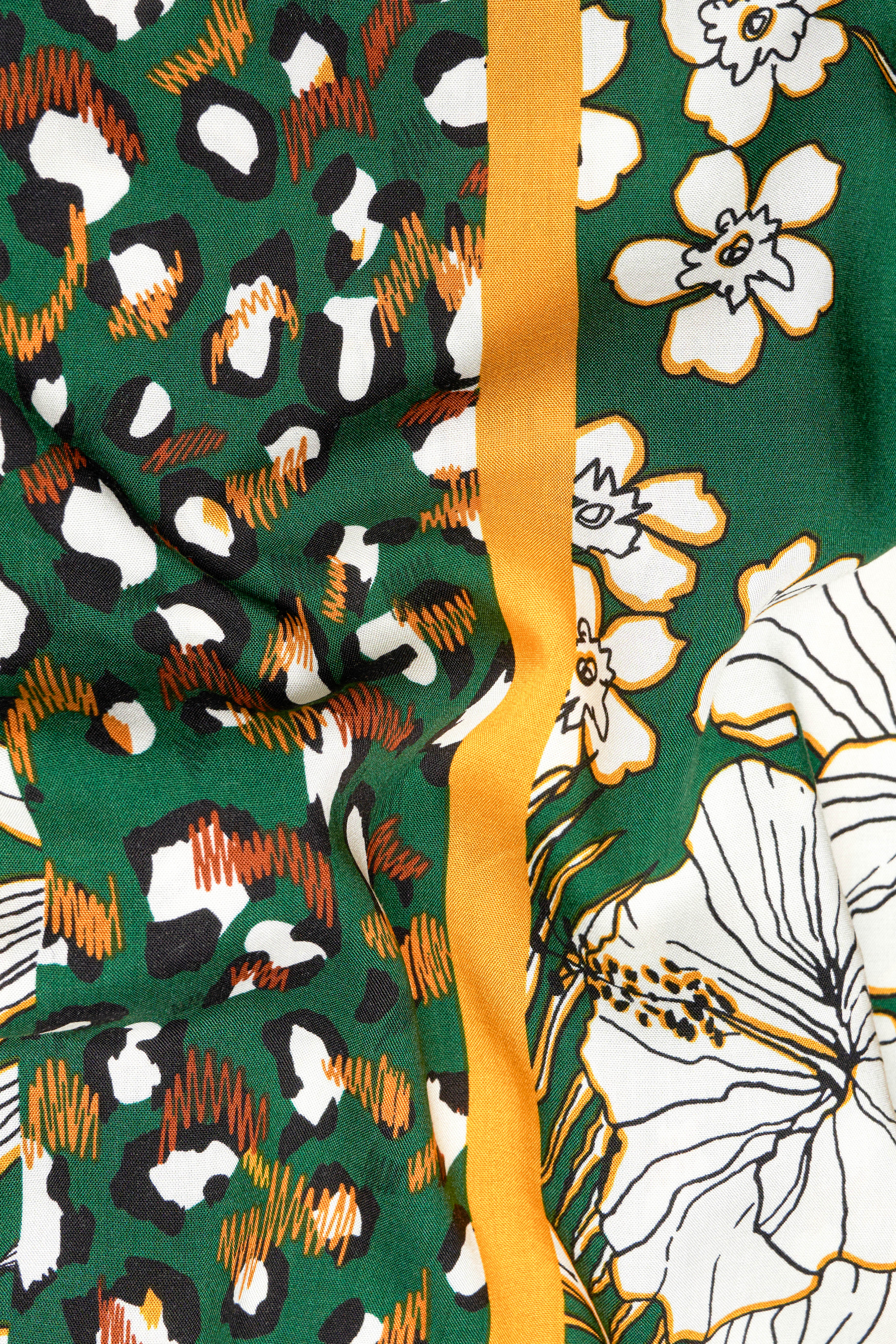 Spruce Green and White Floral Printed Premium Tencel Kurta Shirt
