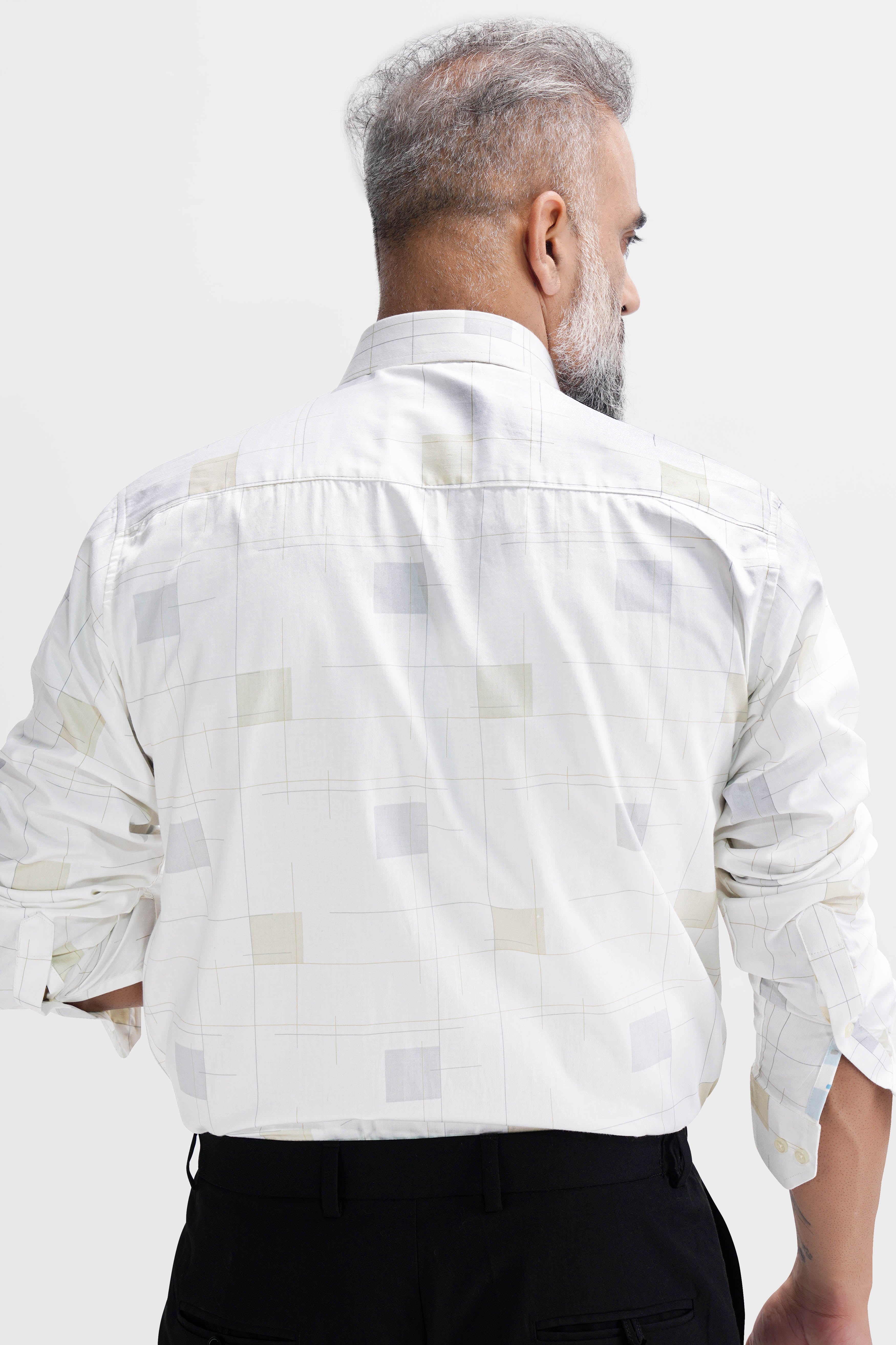Bright White with Periglacial Beige Checked Jacquard Textured Premium Giza Cotton Shirt