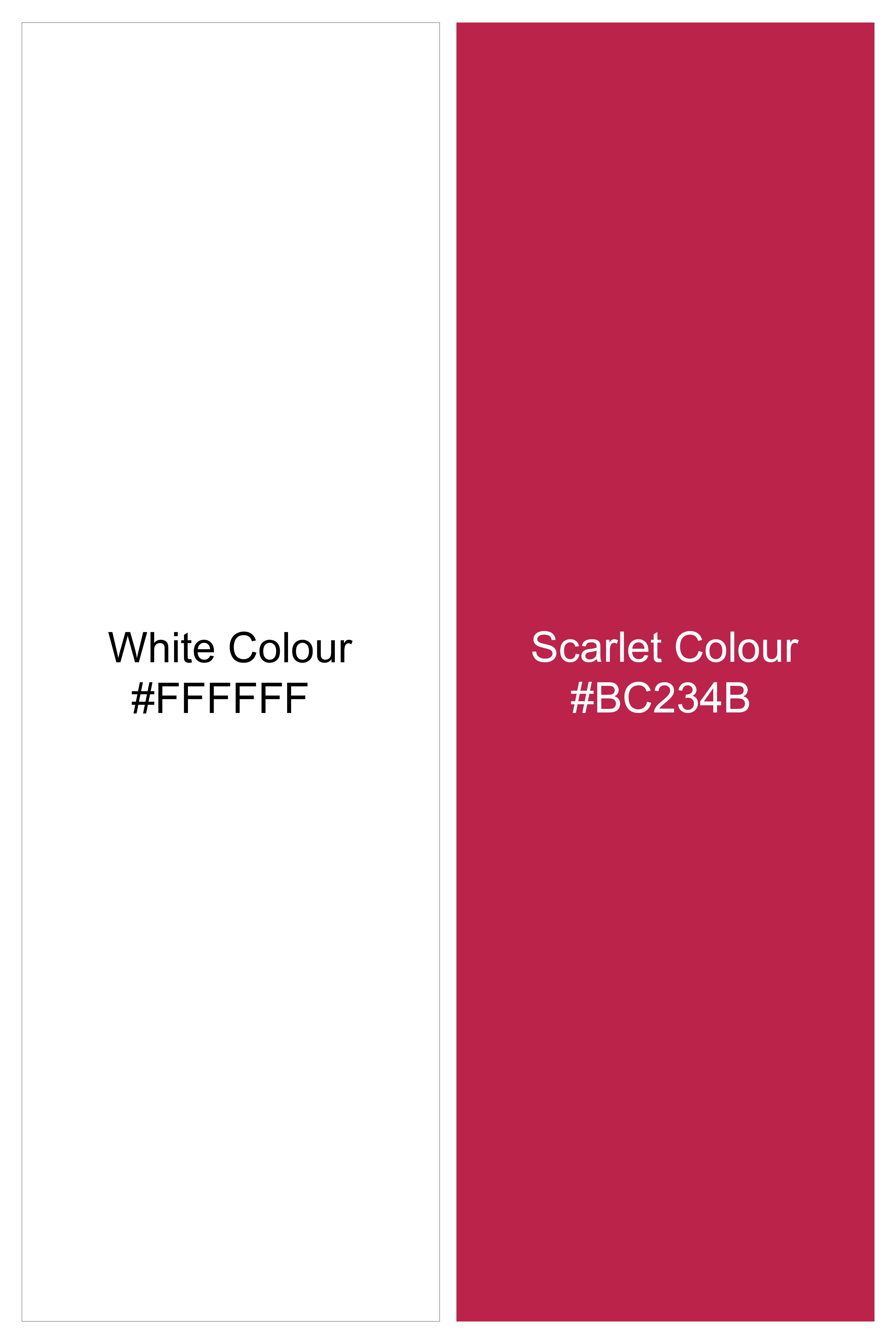 Bright White with Scarlet Red Checkered Dobby Textured Premium Giza Cotton Shirt