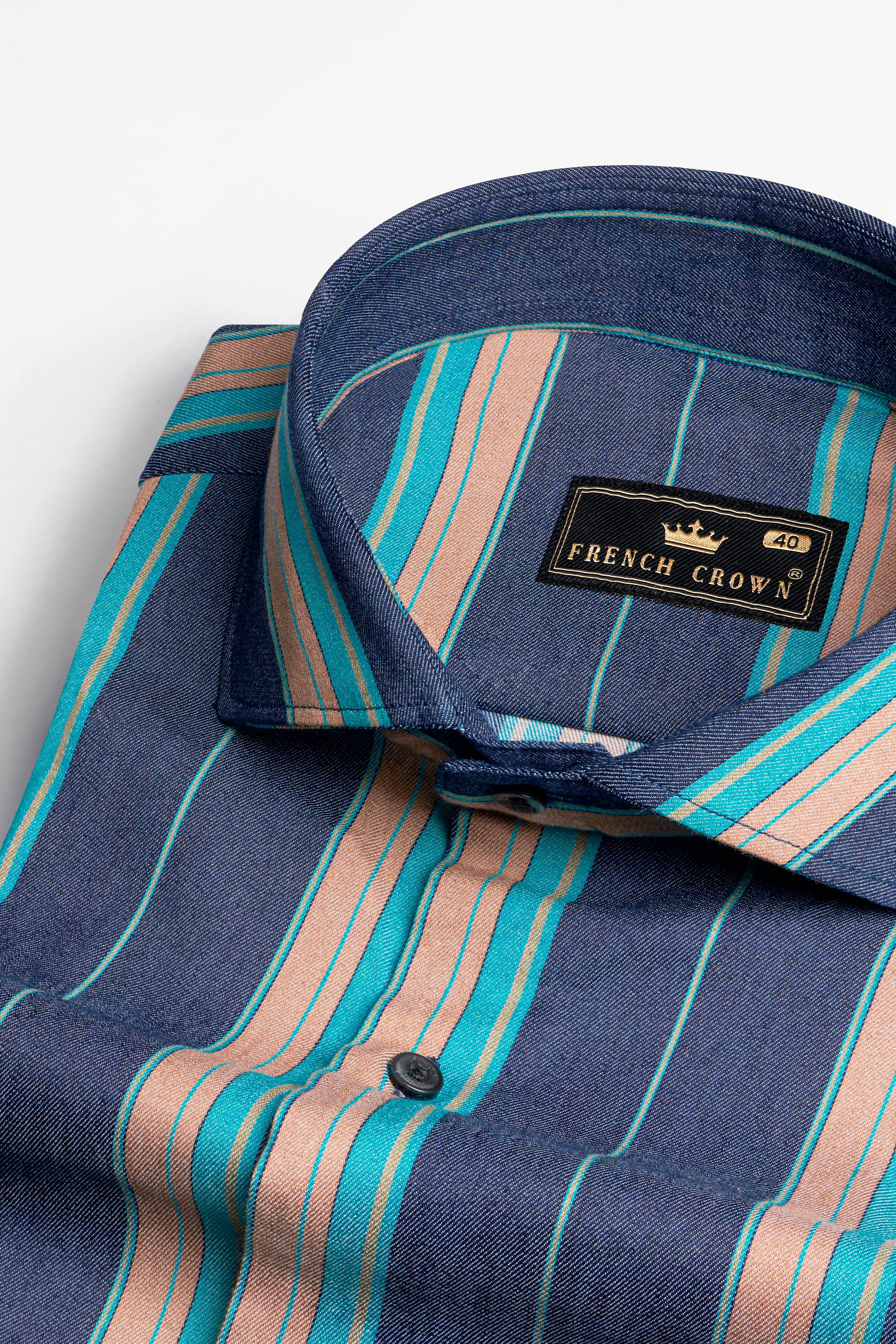 Indigo Blue with Copperfield Brown and Bahama Blue Striped Denim Shirt