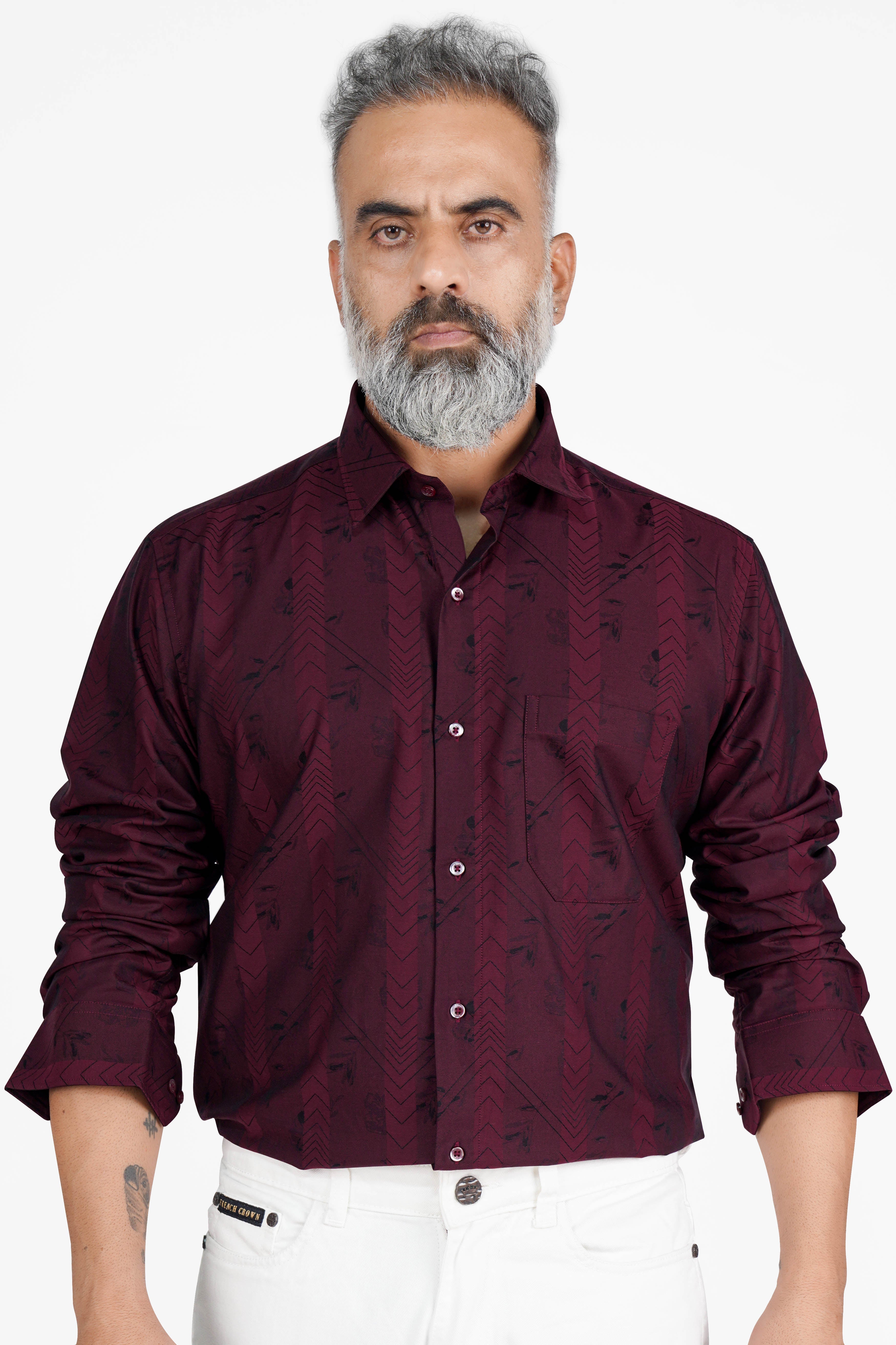 Eclipse Maroon Jacquard Textured Premium Giza Cotton Shirt