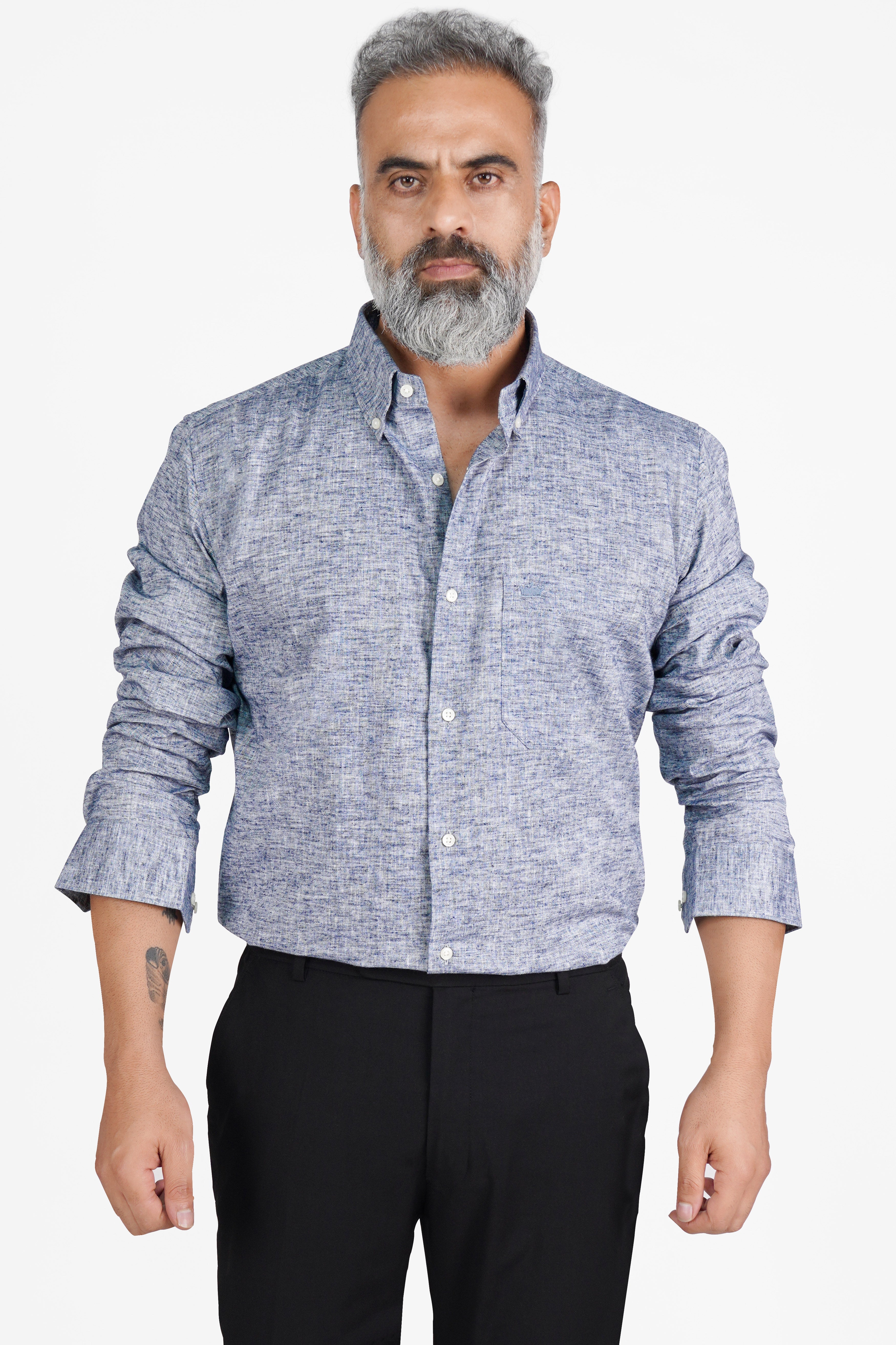 Cadet Gray Luxurious Linen Button-Down Shirt