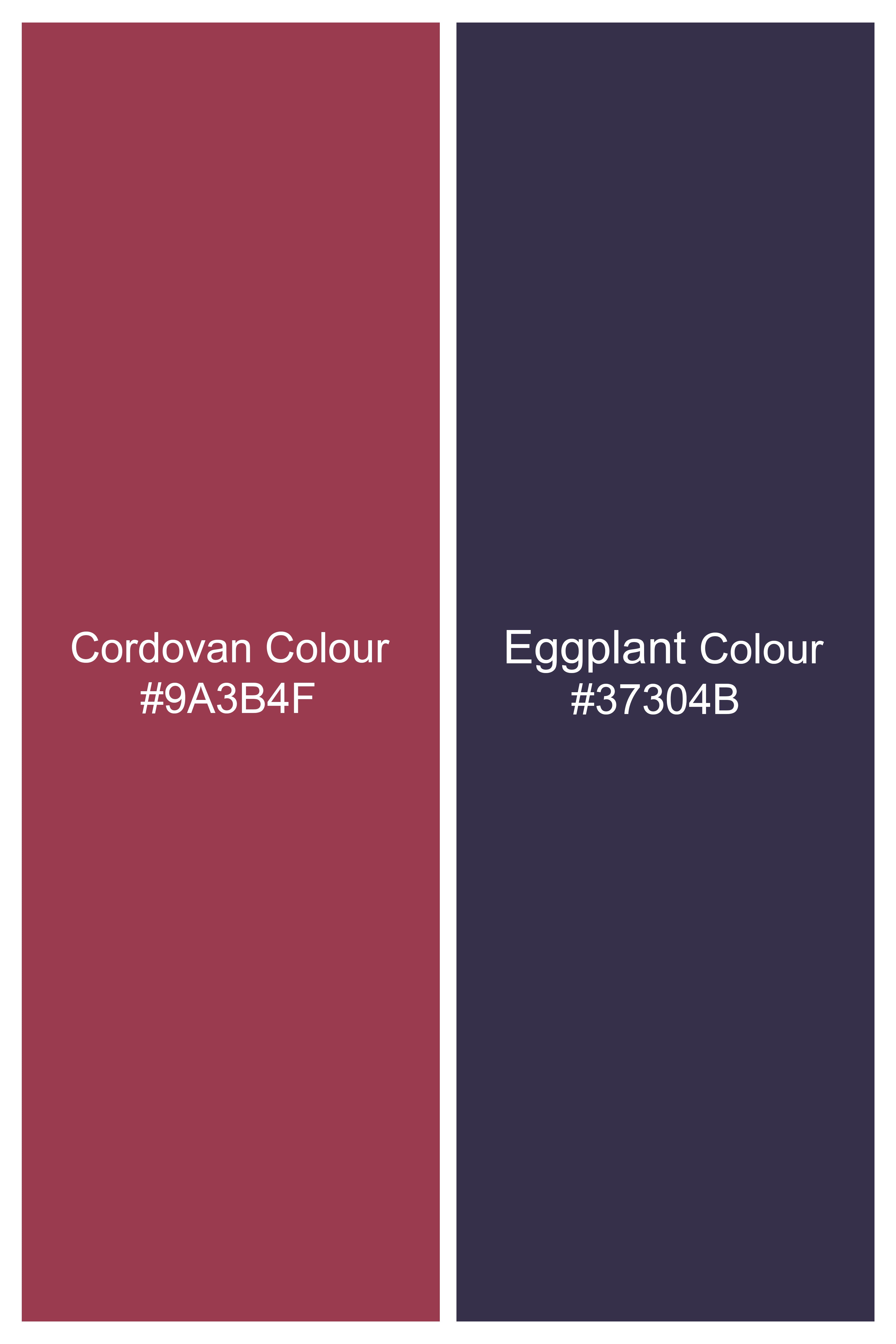 Cordovan Red and Eggplant Blue Jacquard Textured Premium Giza Cotton Shirt
