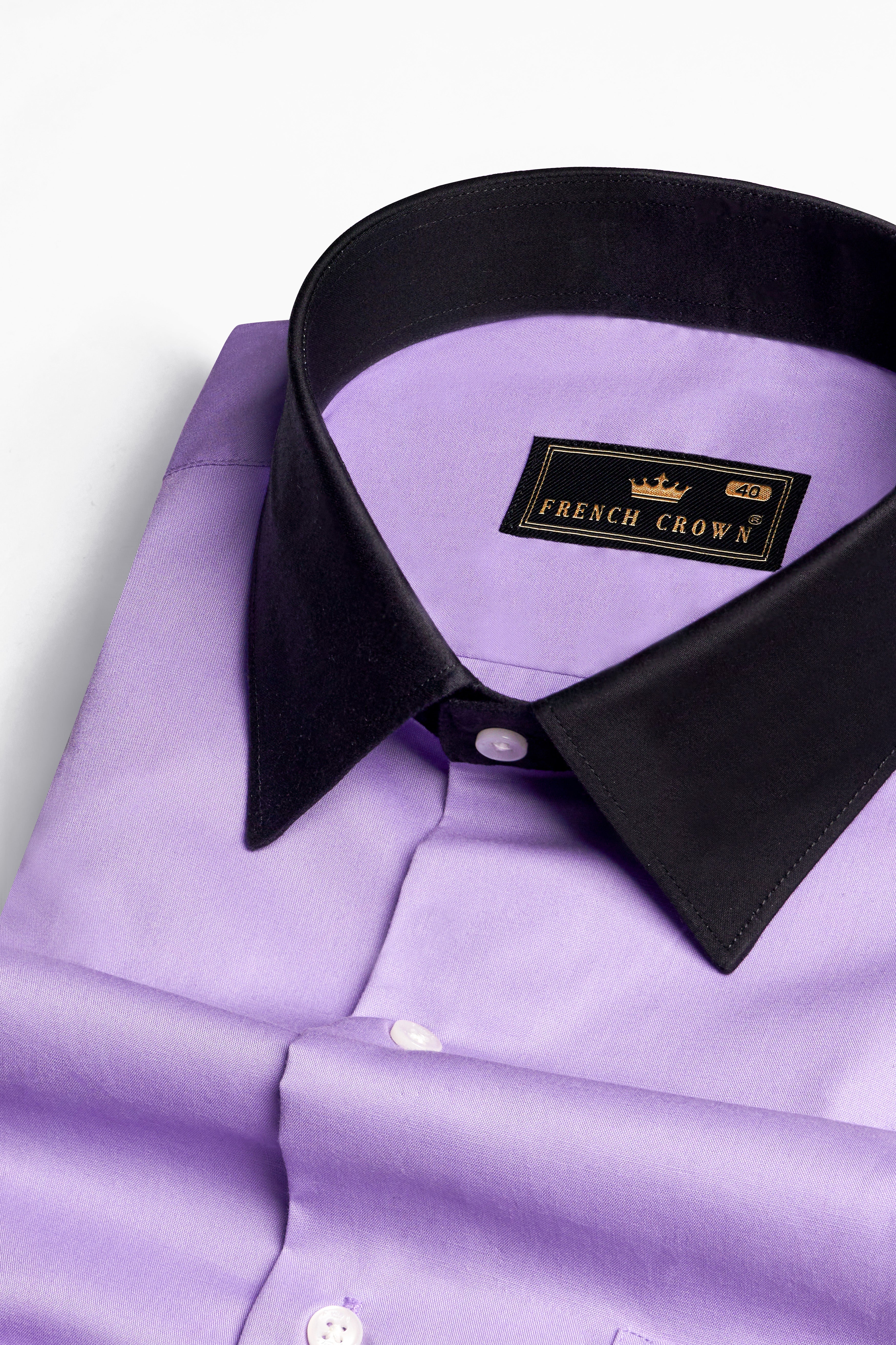 Wisteria Purple with Black Cuffs and Collar Premium Cotton Shirt