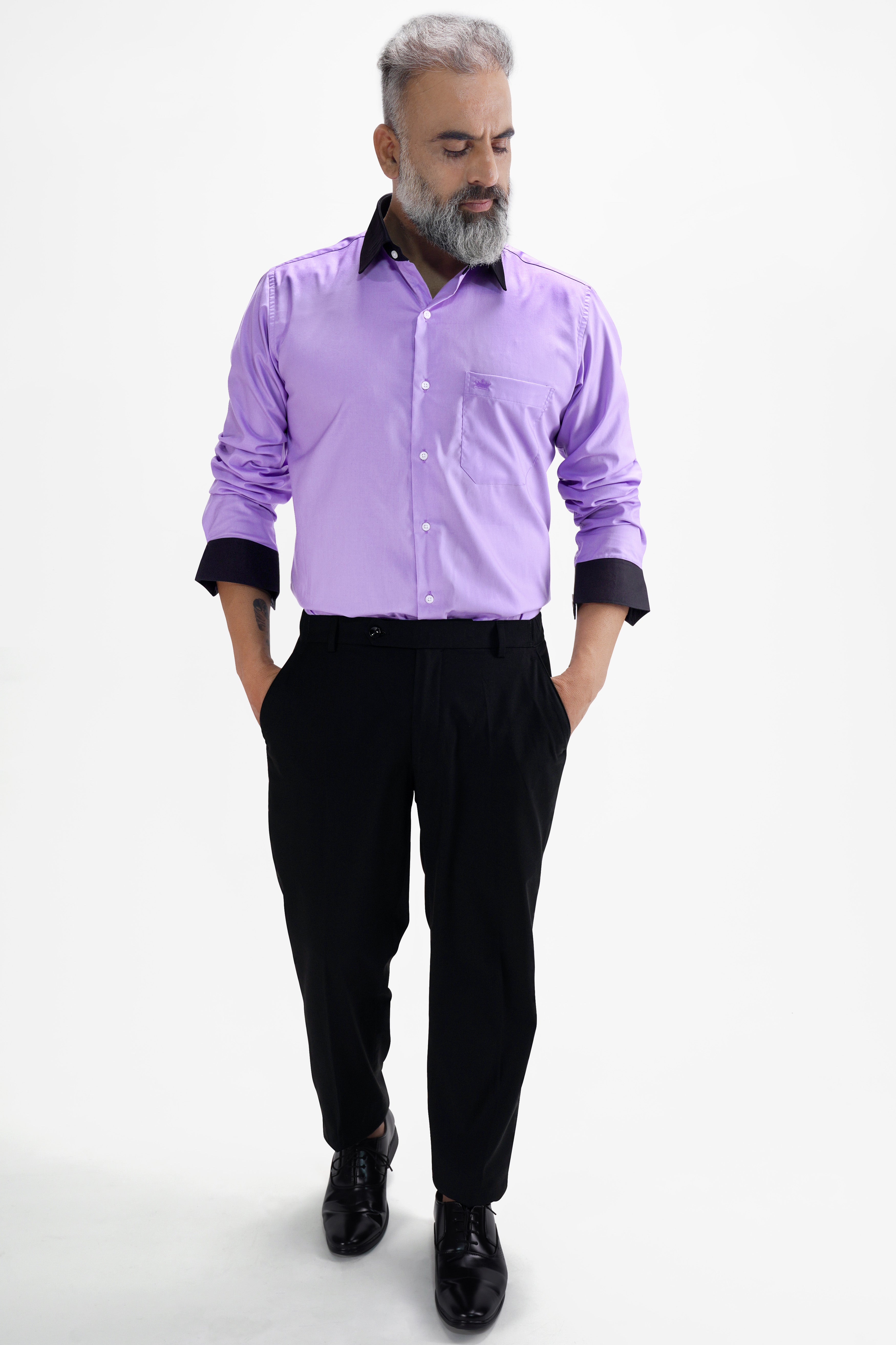 Wisteria Purple with Black Cuffs and Collar Premium Cotton Shirt