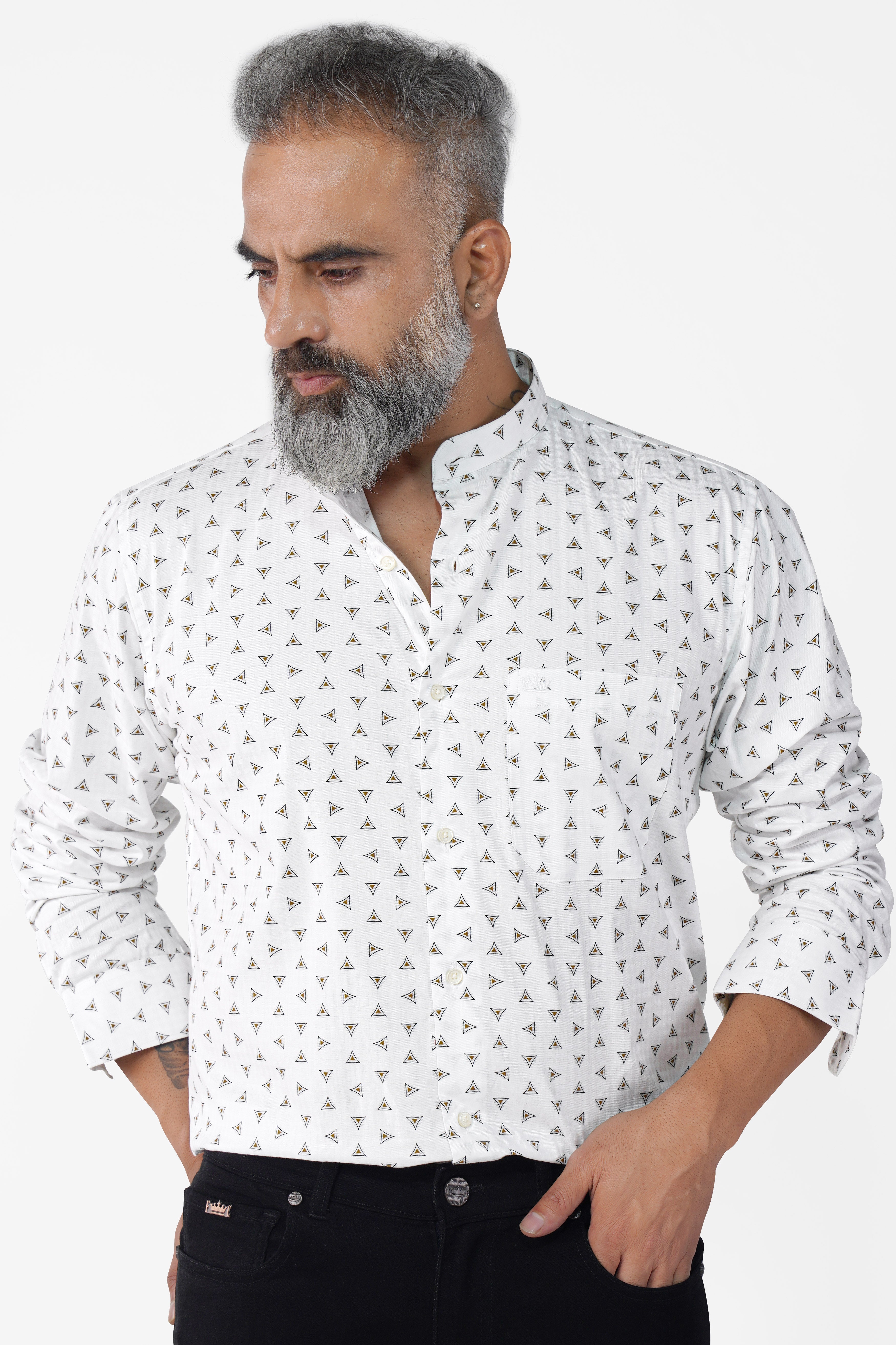 Bright White Printed Super Soft Premium Cotton Shirt