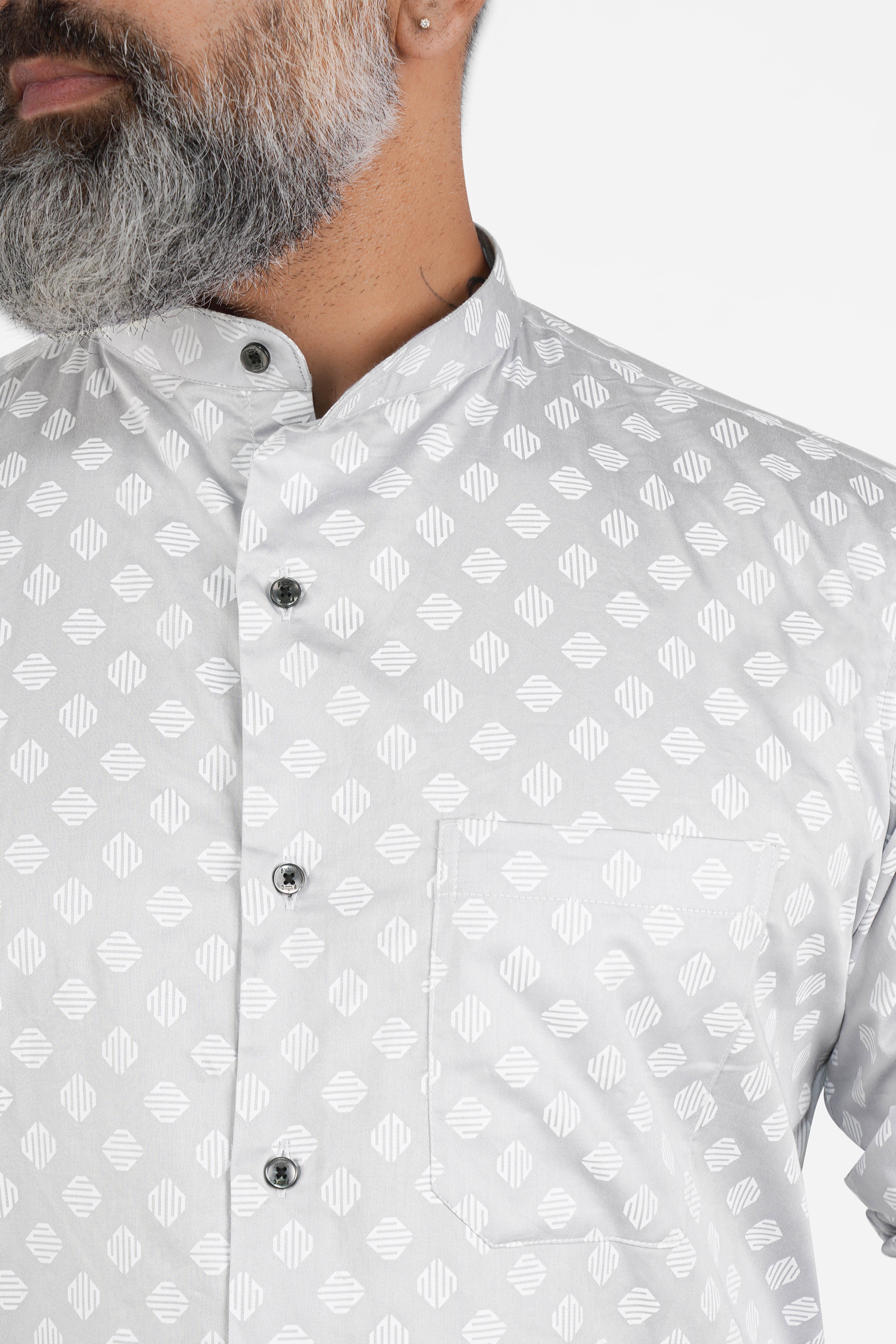 Timberwolf Gray with White Printed Super Soft Premium Cotton Shirt