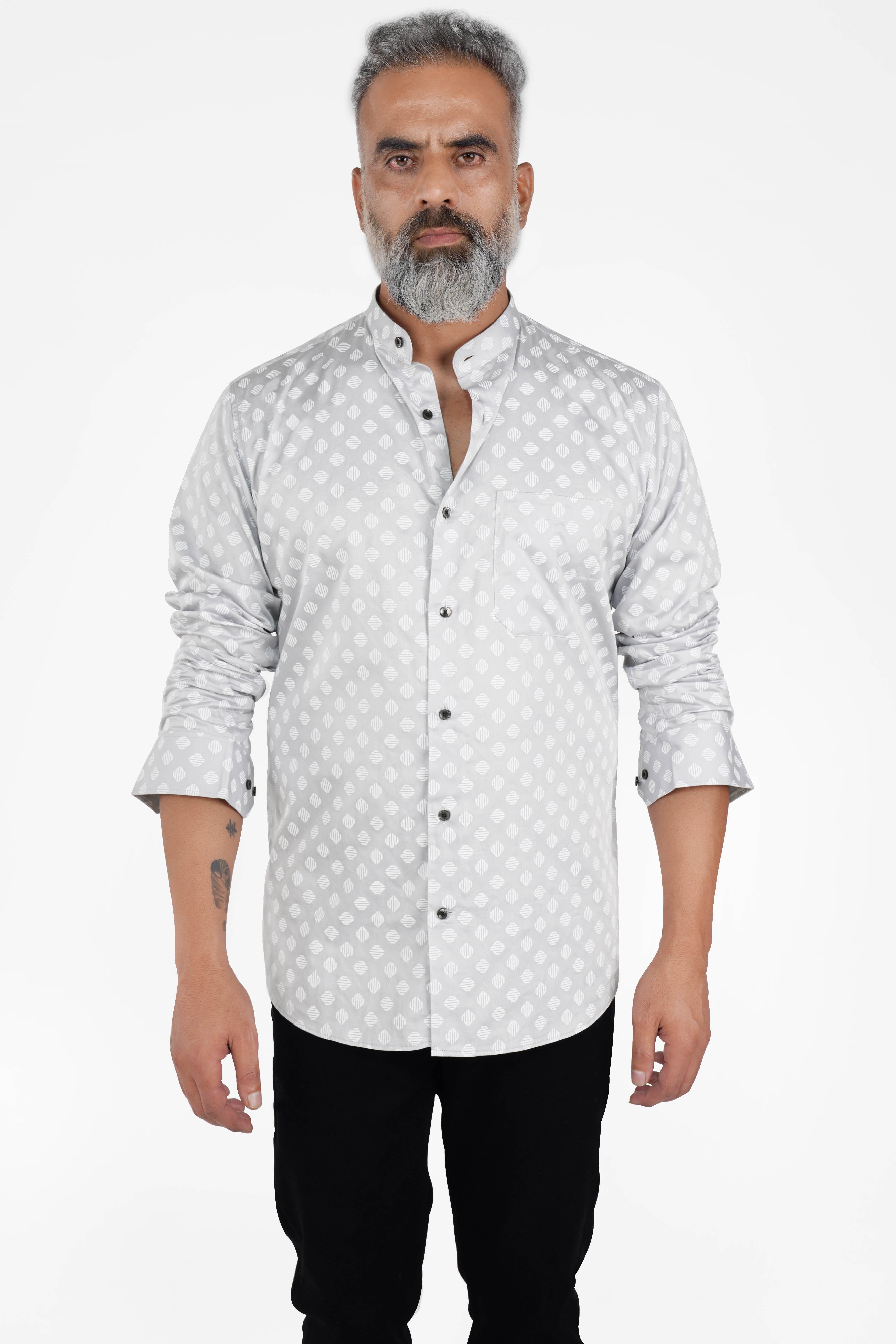 Timberwolf Gray with White Printed Super Soft Premium Cotton Shirt