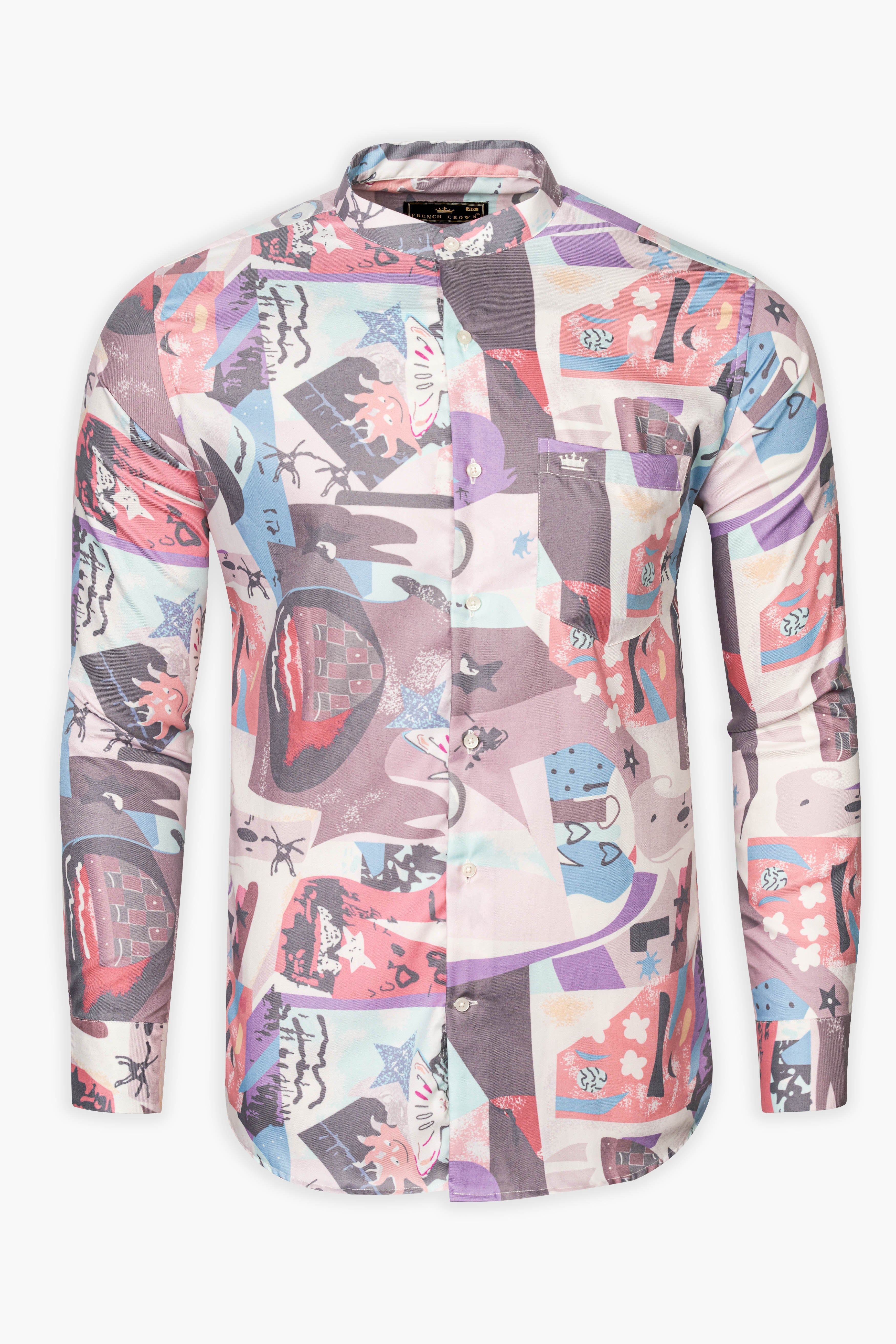 Flare Peach with Jordy Blue and Rouge Pink Abstract Printed Super Soft Premium Cotton Shirt