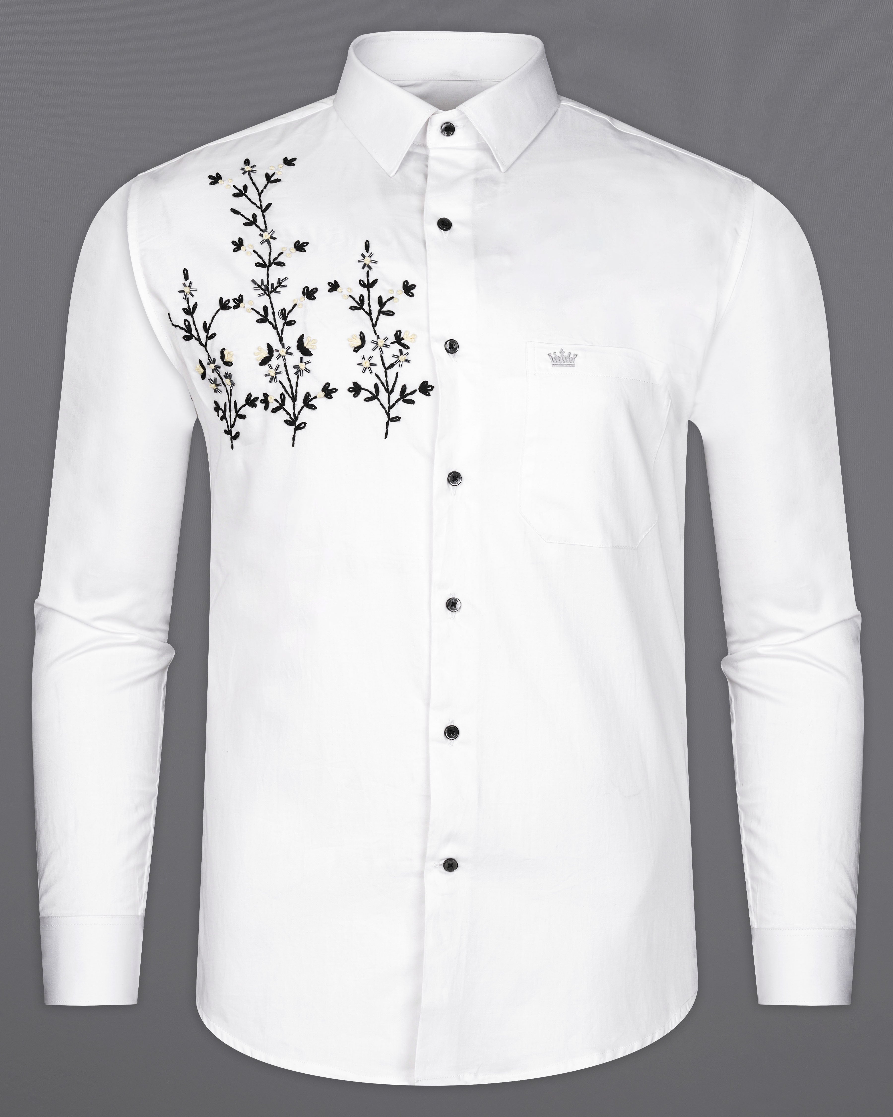 Bright White Leaves Hand Embroidered Super Soft Premium Cotton Designer Shirt 1062-BLK-E053-38, 1062-BLK-E053-H-38, 1062-BLK-E053-39, 1062-BLK-E053-H-39, 1062-BLK-E053-40, 1062-BLK-E053-H-40, 1062-BLK-E053-42, 1062-BLK-E053-H-42, 1062-BLK-E053-44, 1062-BLK-E053-H-44, 1062-BLK-E053-46, 1062-BLK-E053-H-46, 1062-BLK-E053-48, 1062-BLK-E053-H-48, 1062-BLK-E053-50, 1062-BLK-E053-H-50, 1062-BLK-E053-52, 1062-BLK-E053-H-52