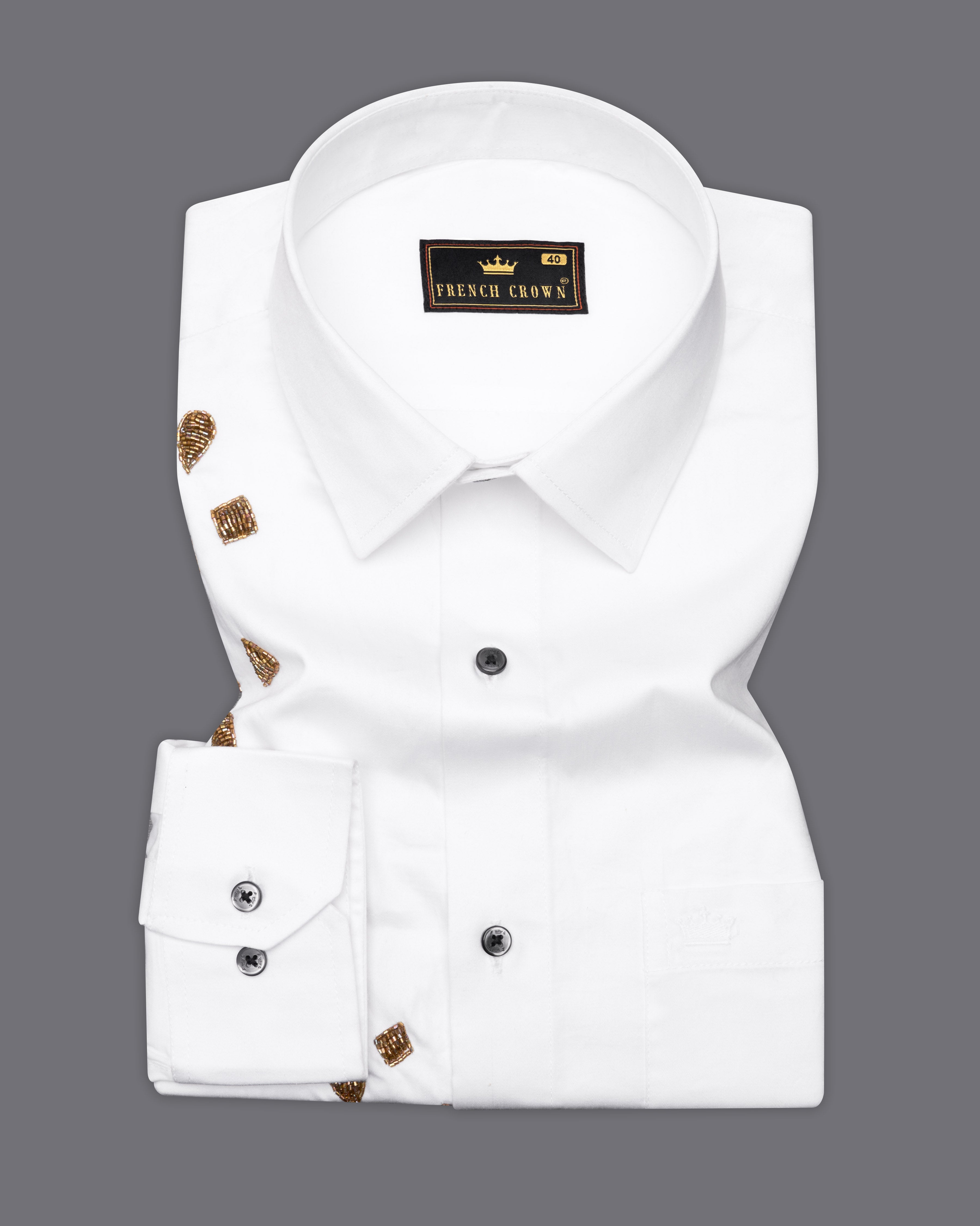 Bright White with Handcrafted Golden Beats Work Super Soft Premium Cotton Designer Shirt 1062-BLK-E093-38, 1062-BLK-E093-H-38, 1062-BLK-E093-39, 1062-BLK-E093-H-39, 1062-BLK-E093-40, 1062-BLK-E093-H-40, 1062-BLK-E093-42, 1062-BLK-E093-H-42, 1062-BLK-E093-44, 1062-BLK-E093-H-44, 1062-BLK-E093-46, 1062-BLK-E093-H-46, 1062-BLK-E093-48, 1062-BLK-E093-H-48, 1062-BLK-E093-50, 1062-BLK-E093-H-50, 1062-BLK-E093-52, 1062-BLK-E093-H-52