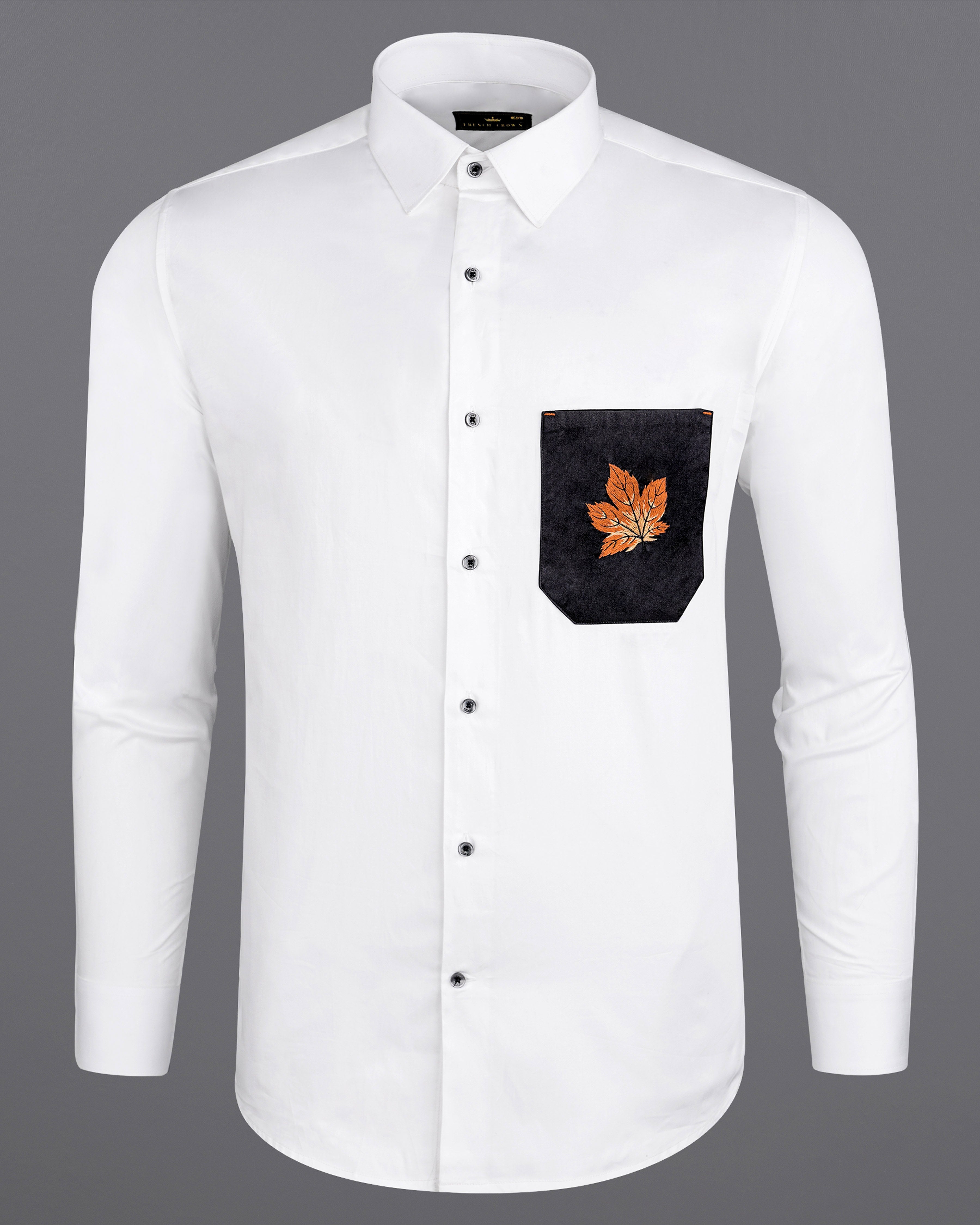 Bright White with Black Pocket and Leaves Embroidered Super Soft Premium Cotton Shirt 1062-BLK-P494-38, 1062-BLK-P494-H-38, 1062-BLK-P494-39, 1062-BLK-P494-H-39, 1062-BLK-P494-40, 1062-BLK-P494-H-40, 1062-BLK-P494-42, 1062-BLK-P494-H-42, 1062-BLK-P494-44, 1062-BLK-P494-H-44, 1062-BLK-P494-46, 1062-BLK-P494-H-46, 1062-BLK-P494-48, 1062-BLK-P494-H-48, 1062-BLK-P494-50, 1062-BLK-P494-H-50, 1062-BLK-P494-52, 1062-BLK-P494-H-52