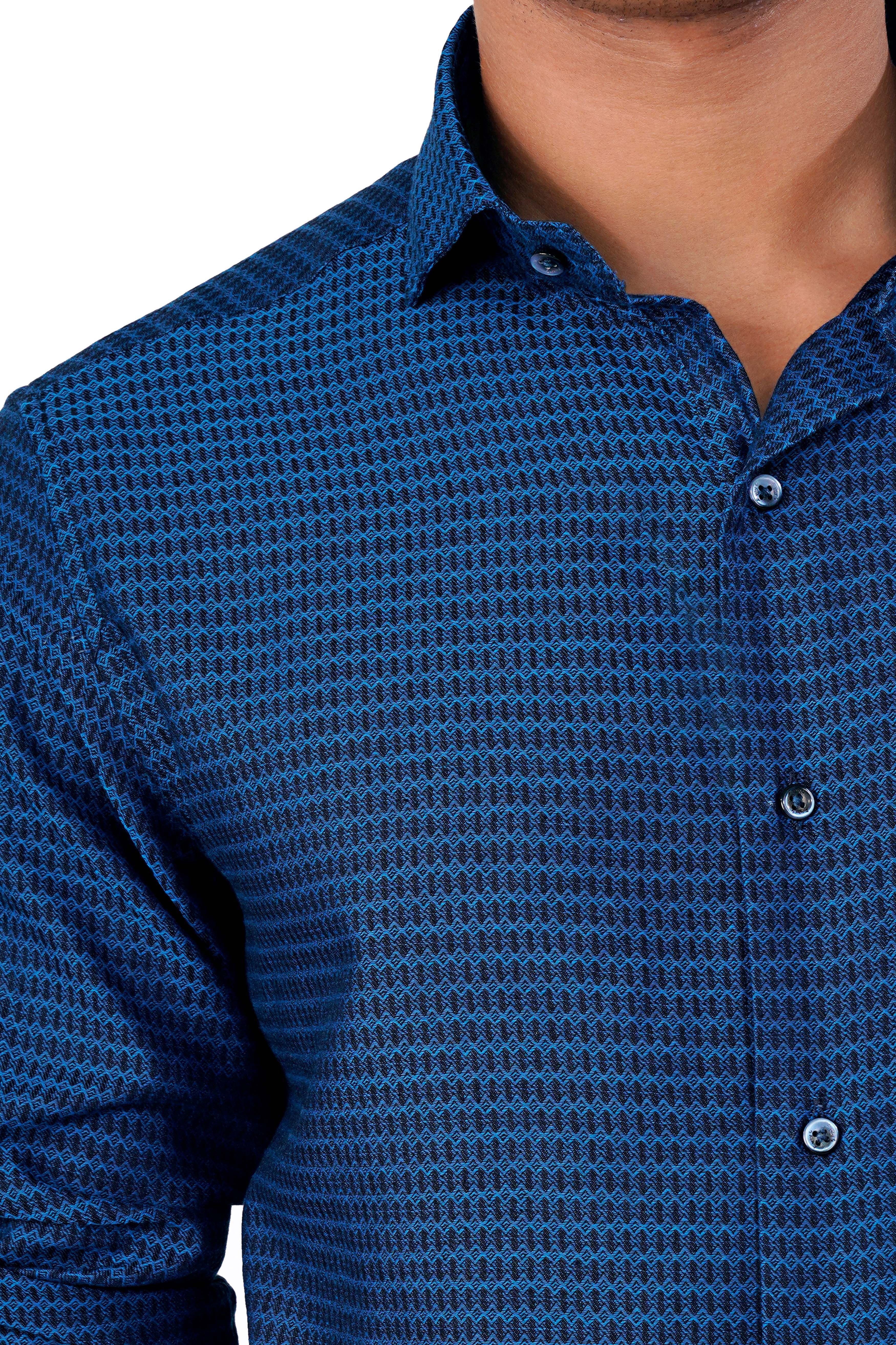 Cerulean with Astros Blue Dobby Textured Premium Giza Cotton Shirt