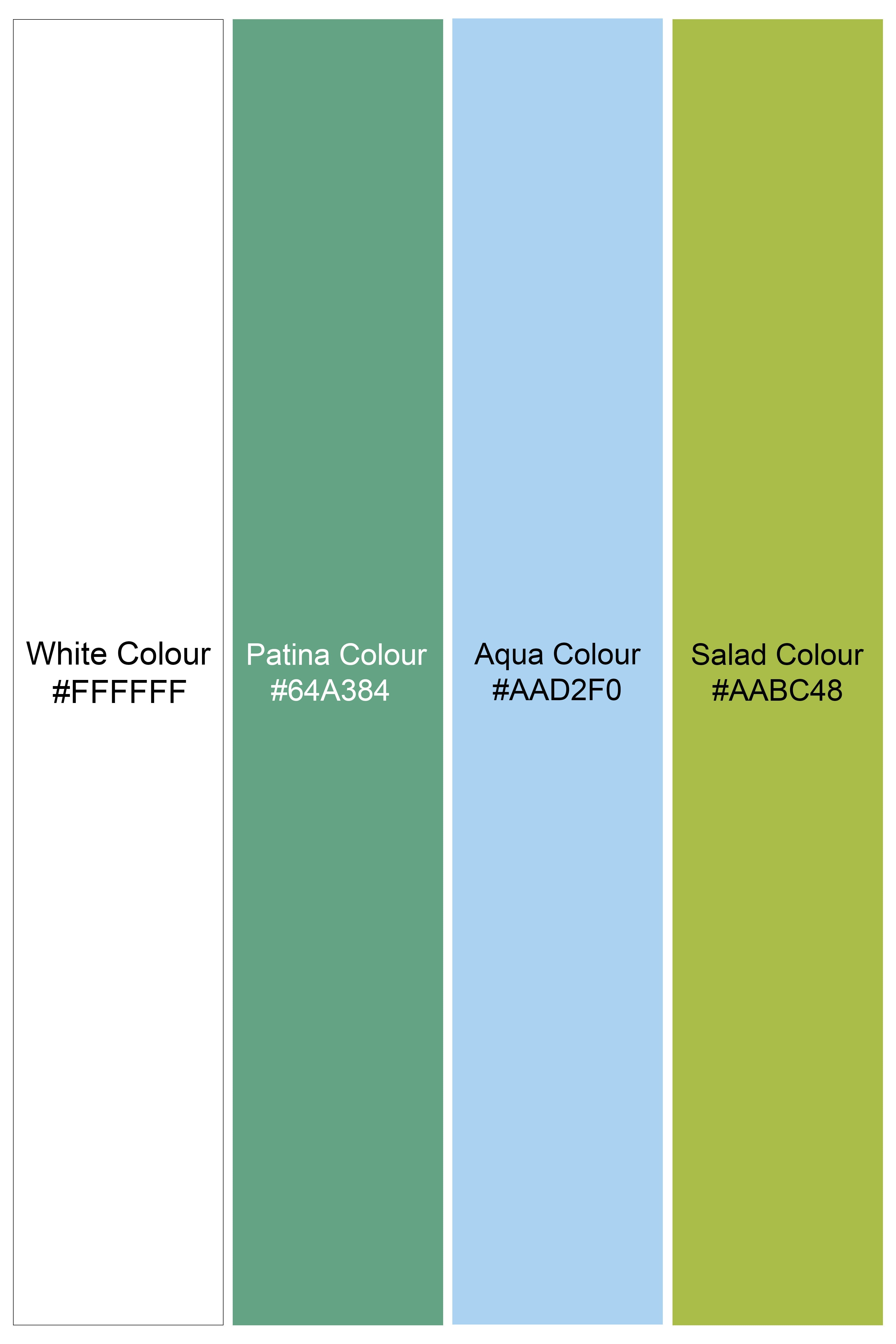 Bright White and Patina Green Plaid Dobby Textured Premium Giza Cotton Shirt