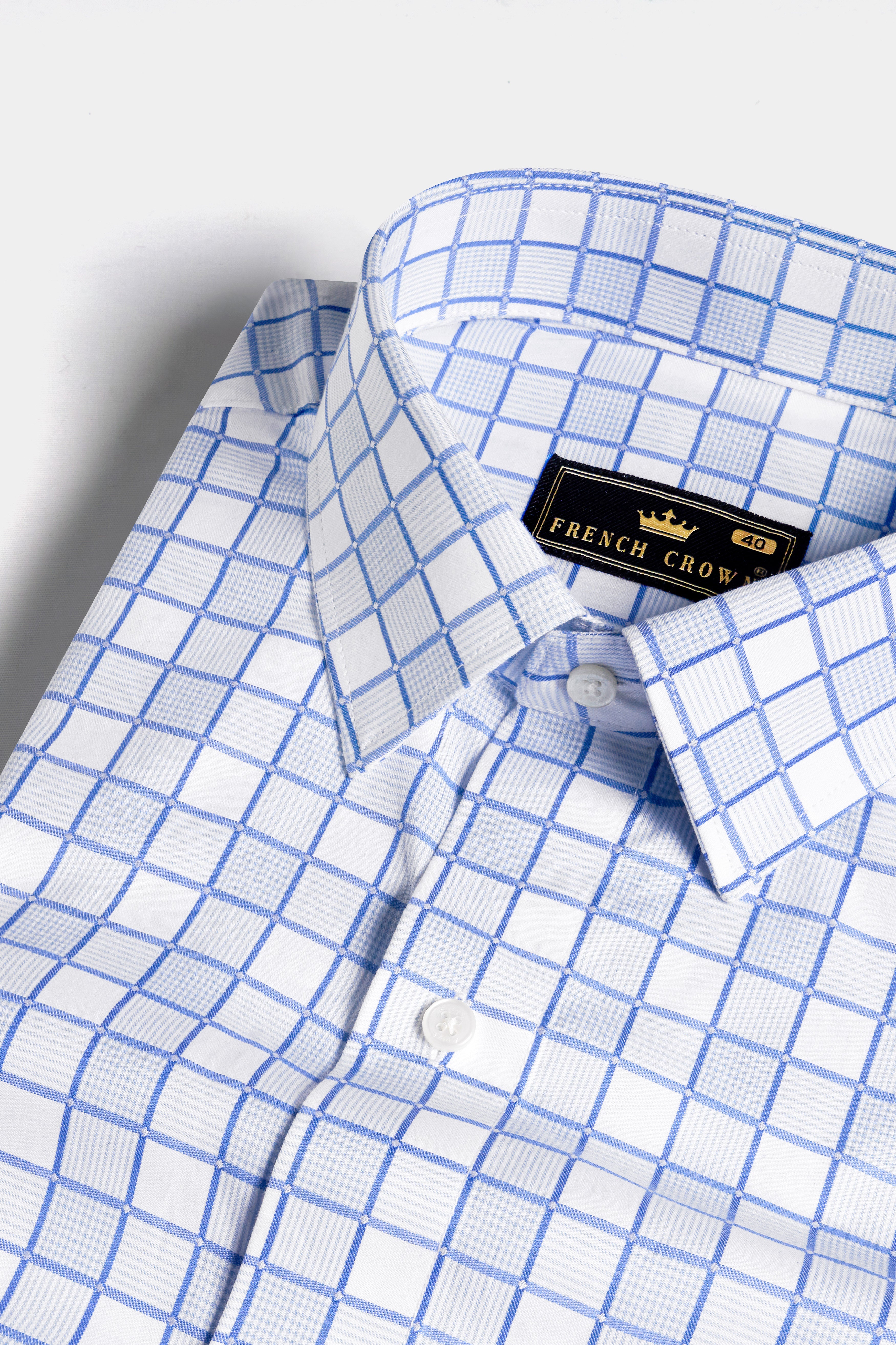 Havelock Blue and White Checkered Dobby Textured Premium Giza Cotton Shirt