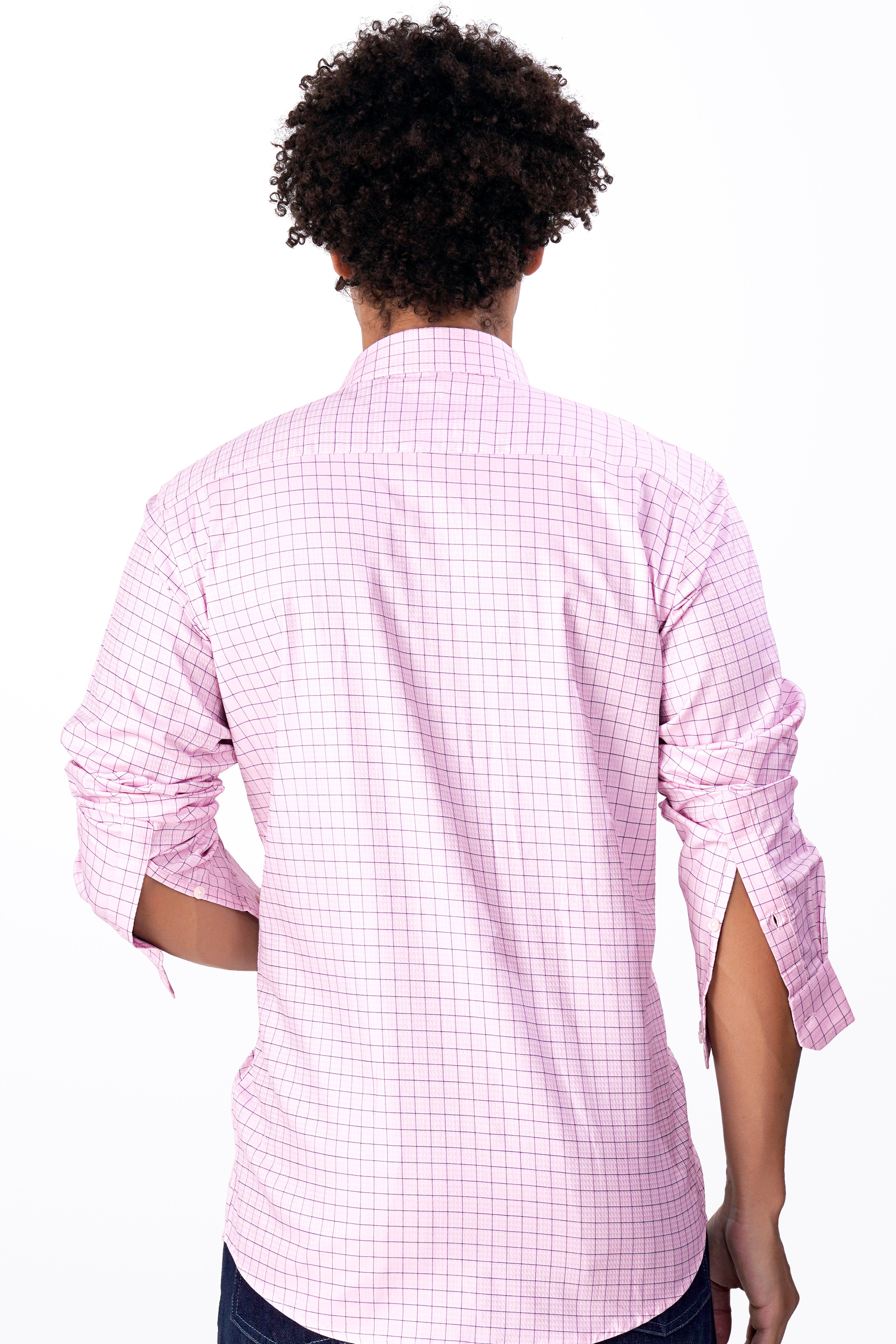 Languid Pink Checkered Dobby Textured Premium Giza Cotton Shirt