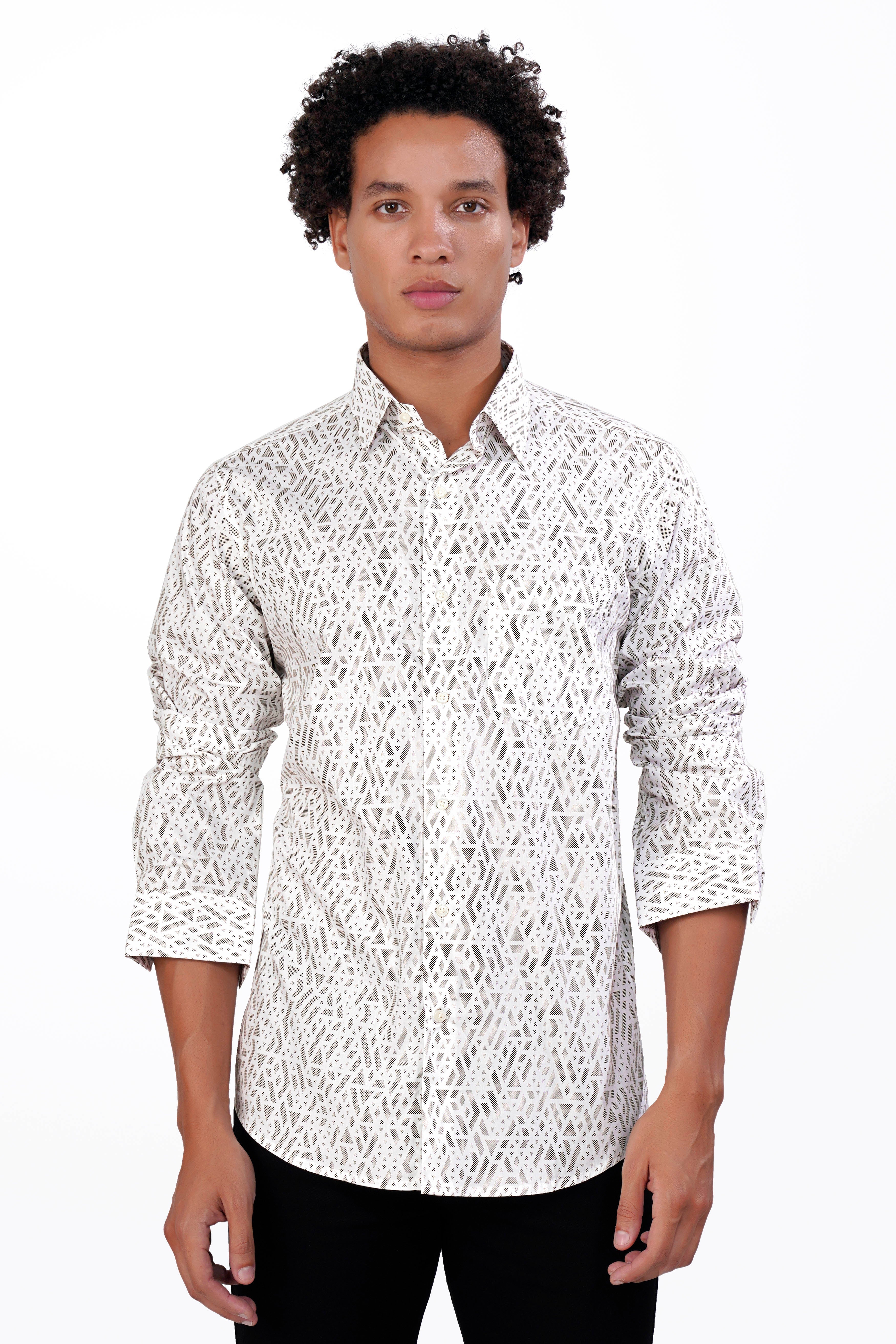 Bright White and Tortilla Brown Printed Premium Cotton Shirt