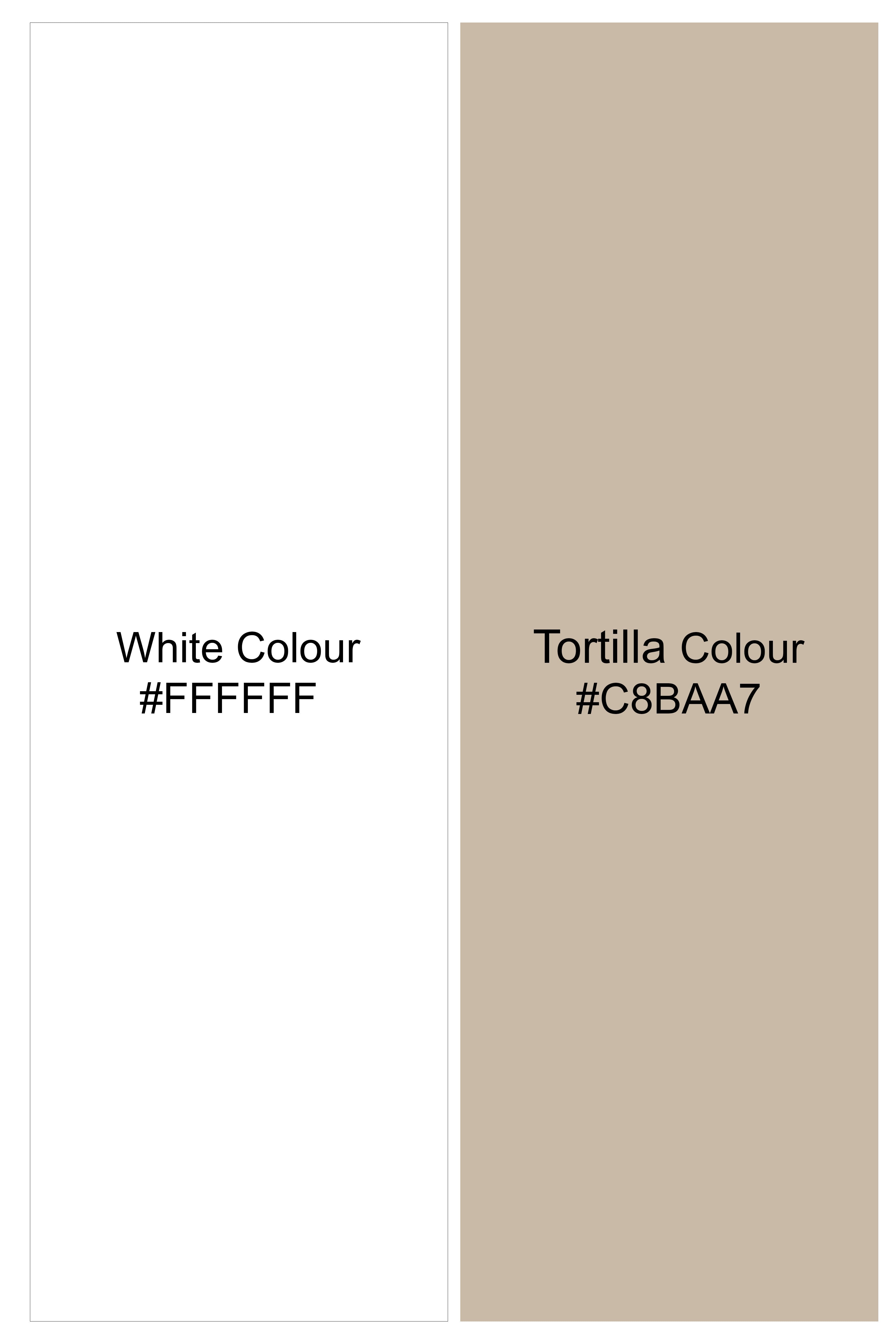 Bright White and Tortilla Brown Printed Premium Cotton Shirt