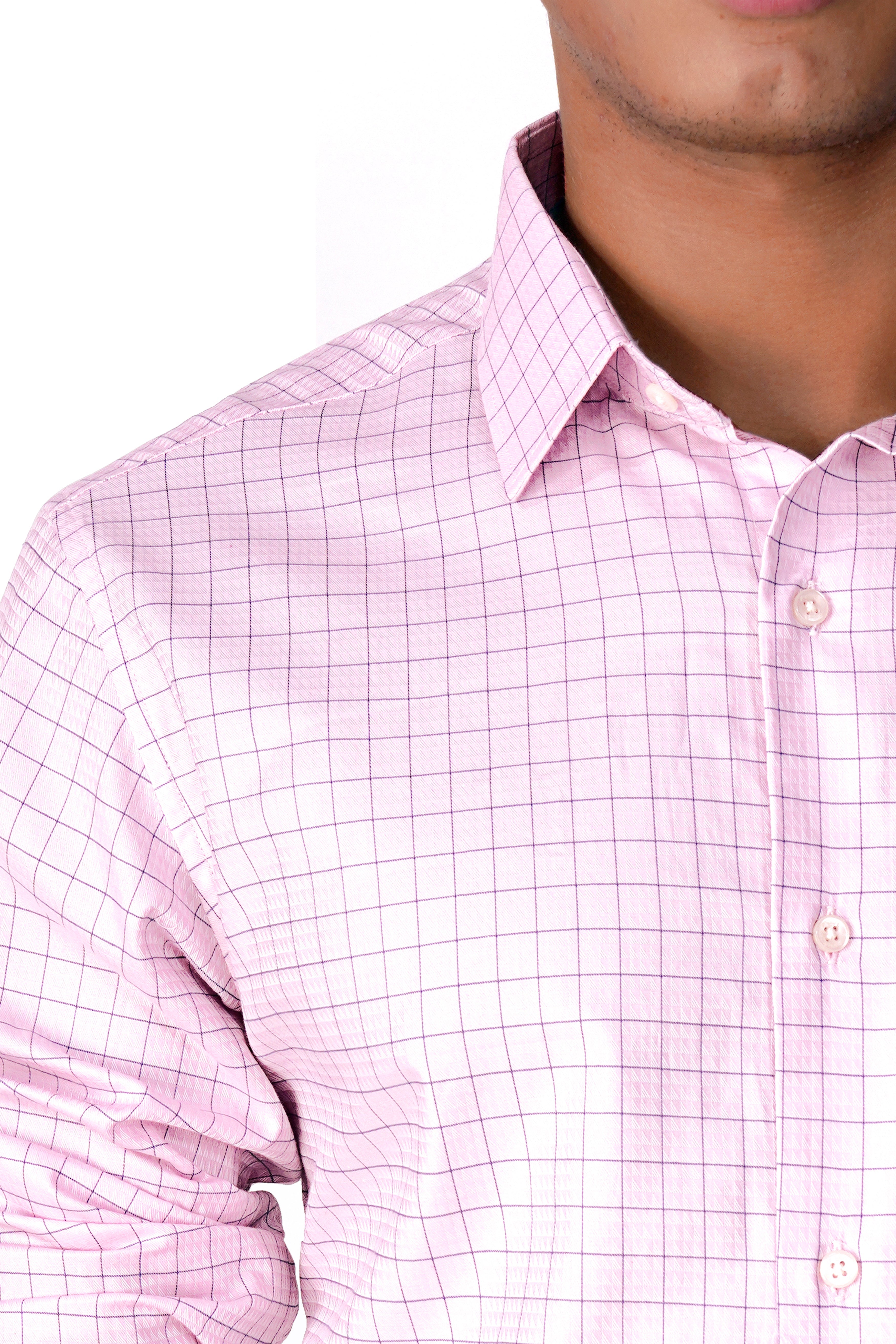 Languid Pink Checkered Dobby Textured Premium Giza Cotton Shirt