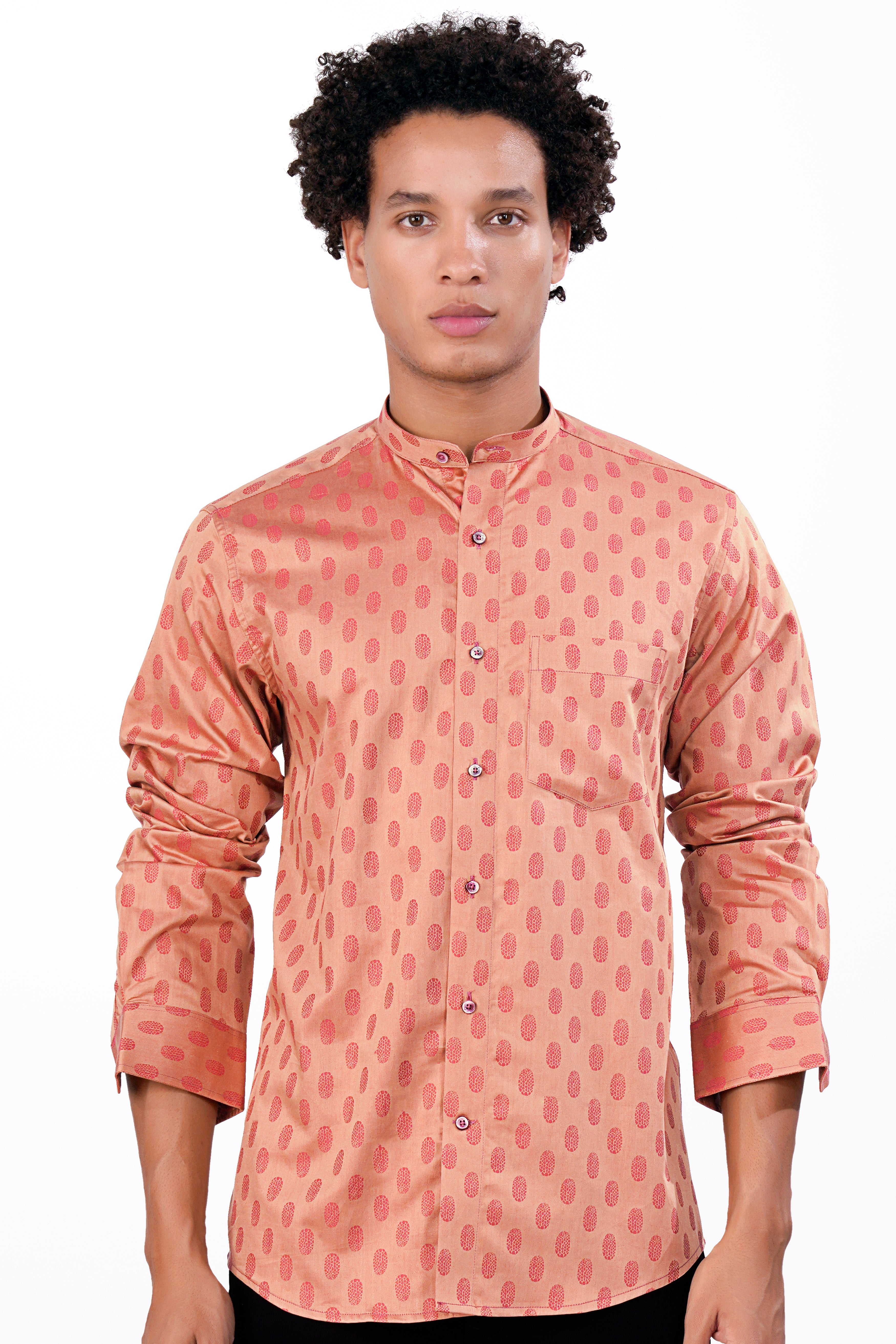 Airbnb Orange Oval Jacquard Textured Premium Giza Cotton Shirt