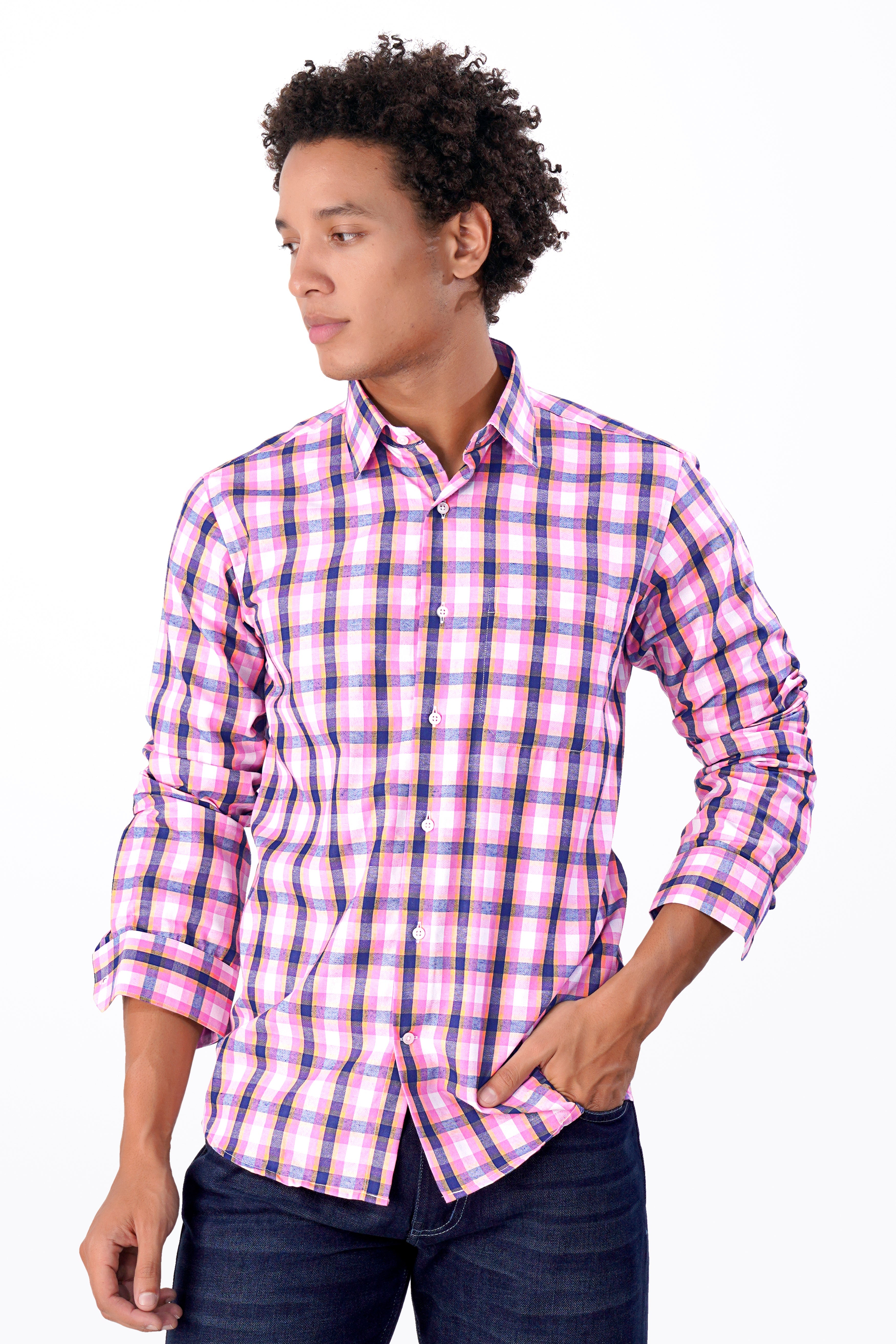 Orchid Pink and Iris Purple Checkered Premium Cotton Shirt